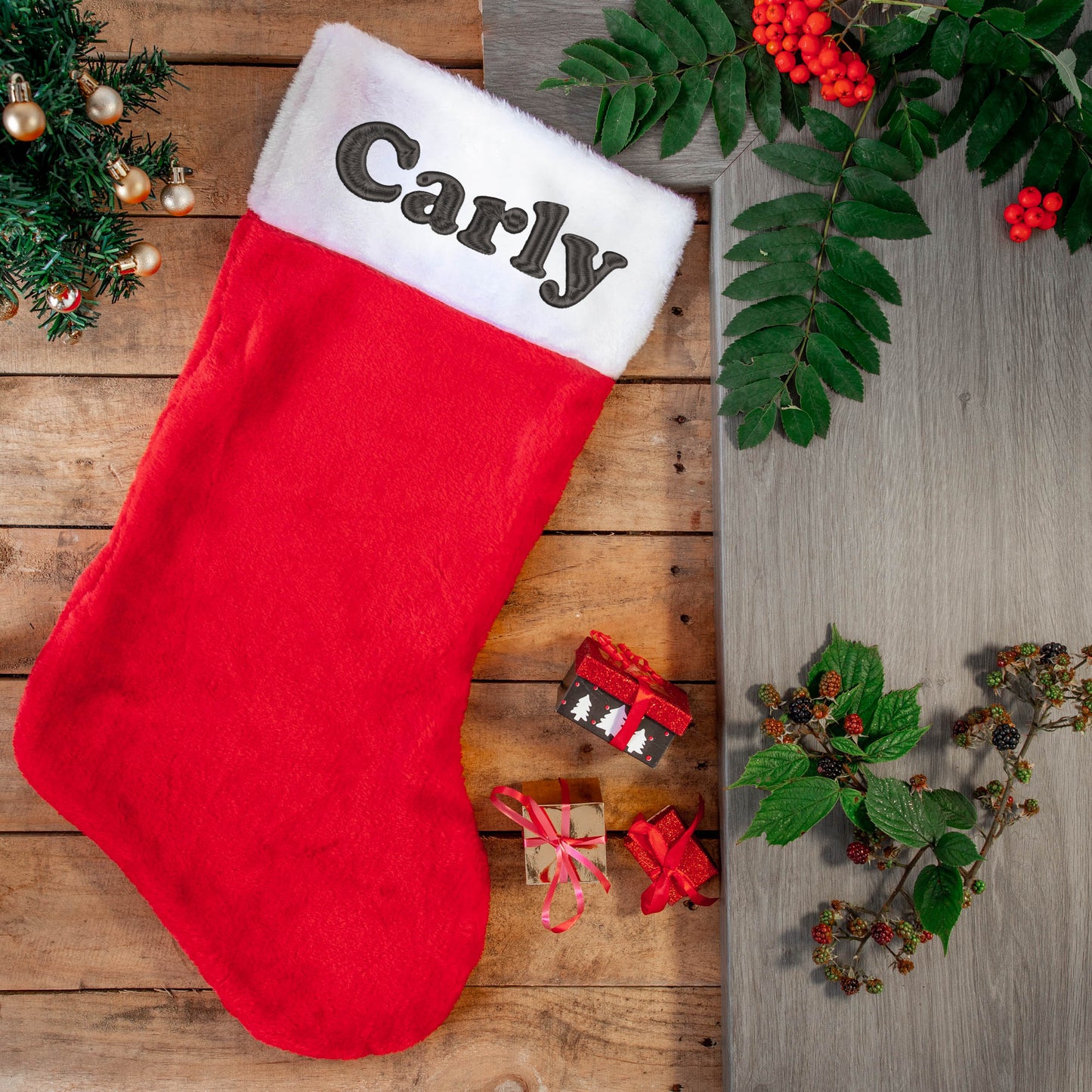 Personalised Christmas Plush Red Santa Sack and/or Stocking Embroidered Name Gift Set  - Always Looking Good - Jumbo Stocking Only  
