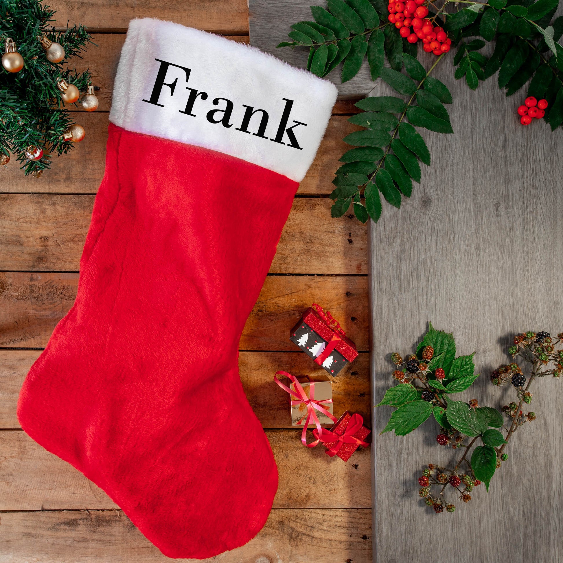 Embroidered Luxury Plush Red Christmas Stocking Jumbo or Standard Size Personalised With Any Name  - Always Looking Good - Jumbo  