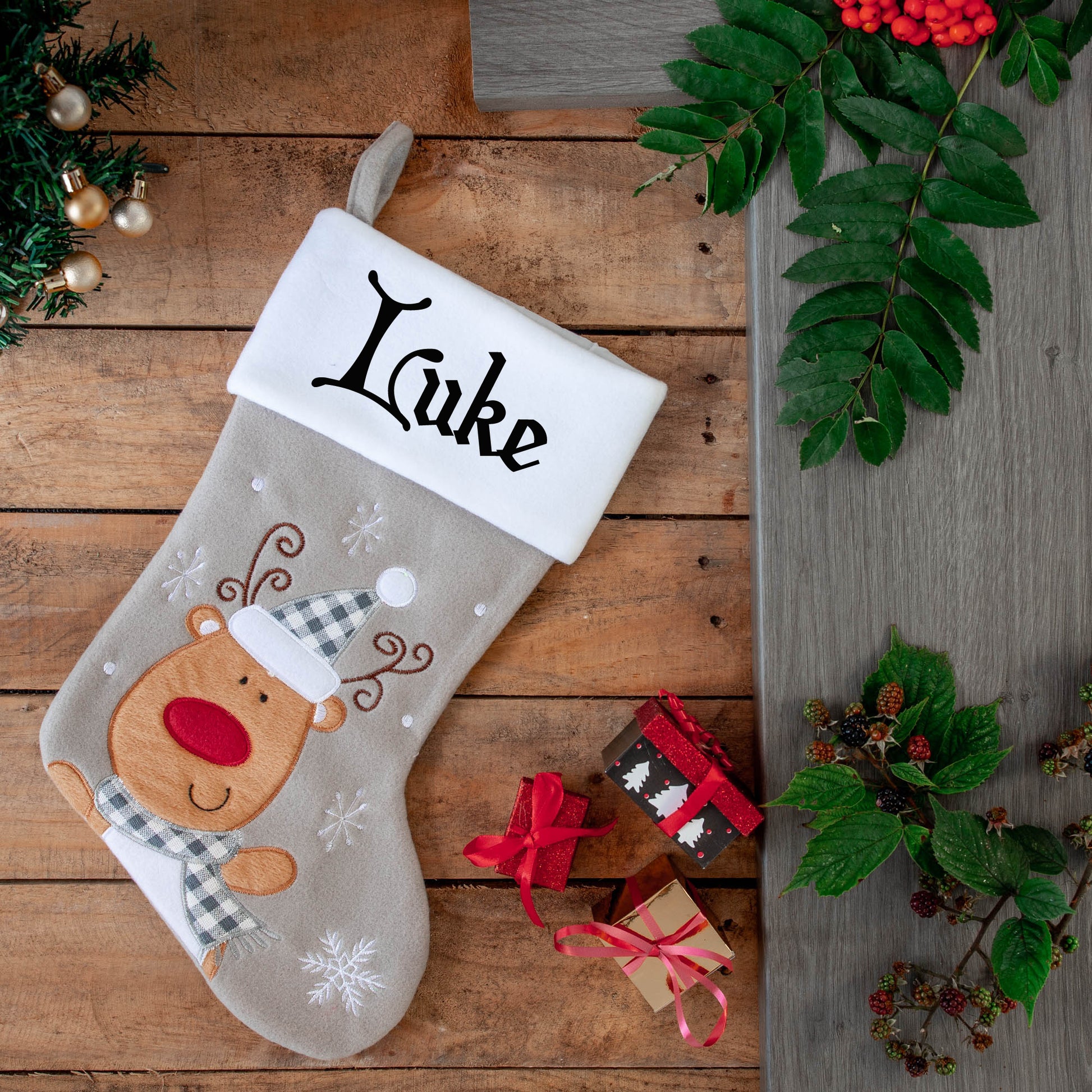 Personalised Embroidered Grey Christmas Large Santa Sack and Stocking Set  - Always Looking Good -   