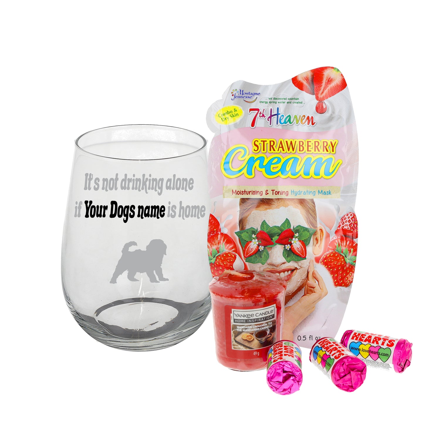 Engraved Personalised Dog Breed Filled Stemless Wine Glass  - Always Looking Good - Filled with Ladies Pamper Products  
