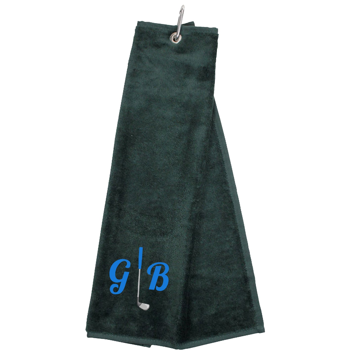 Personalised Embroidered Tri Fold GOLF Towel Trifold Towel with Carabiner Clip  - Always Looking Good - Dark Green  