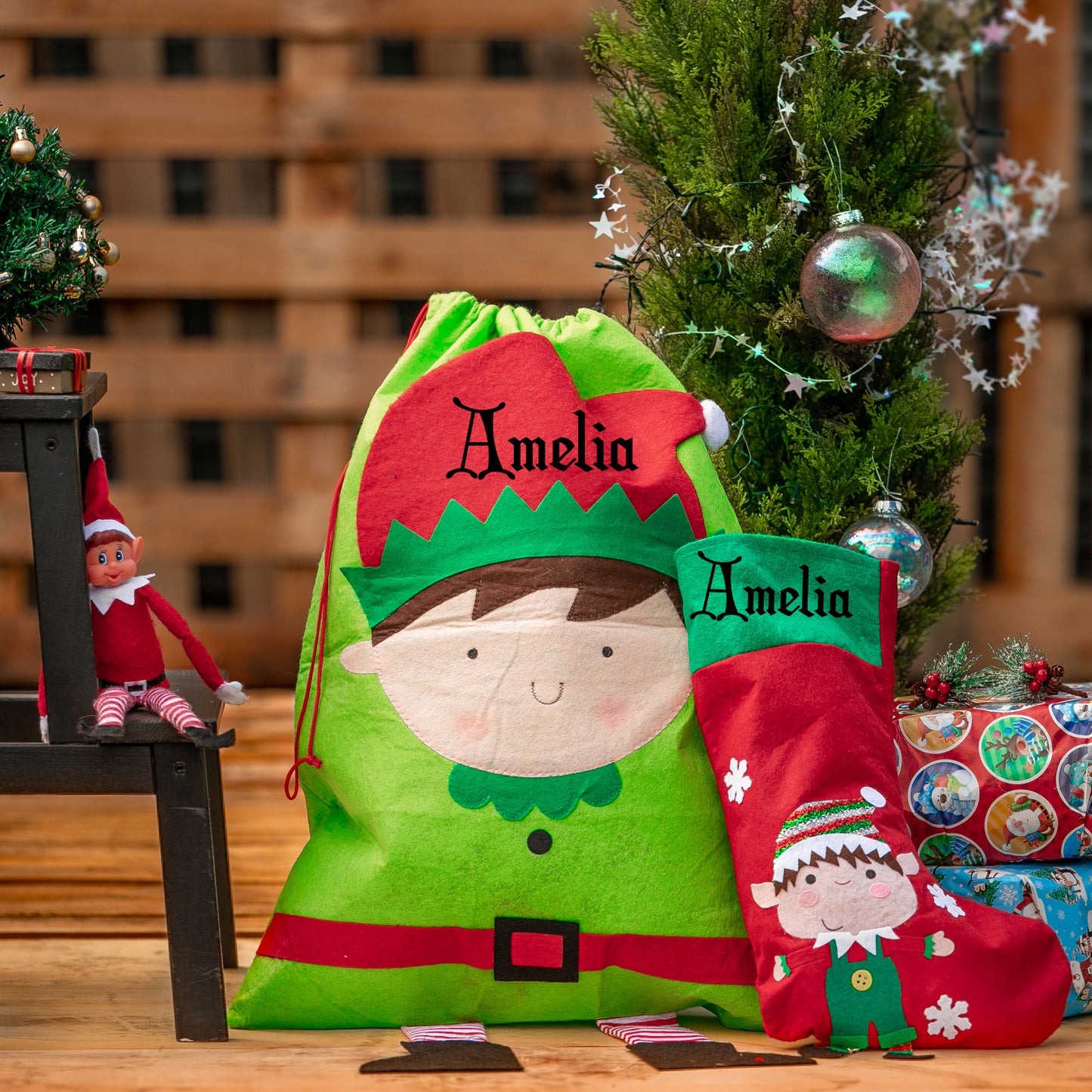 Vinyled Christmas Stocking and Present Sack Personalised with Name Kids Christmas Eve Set  - Always Looking Good -   