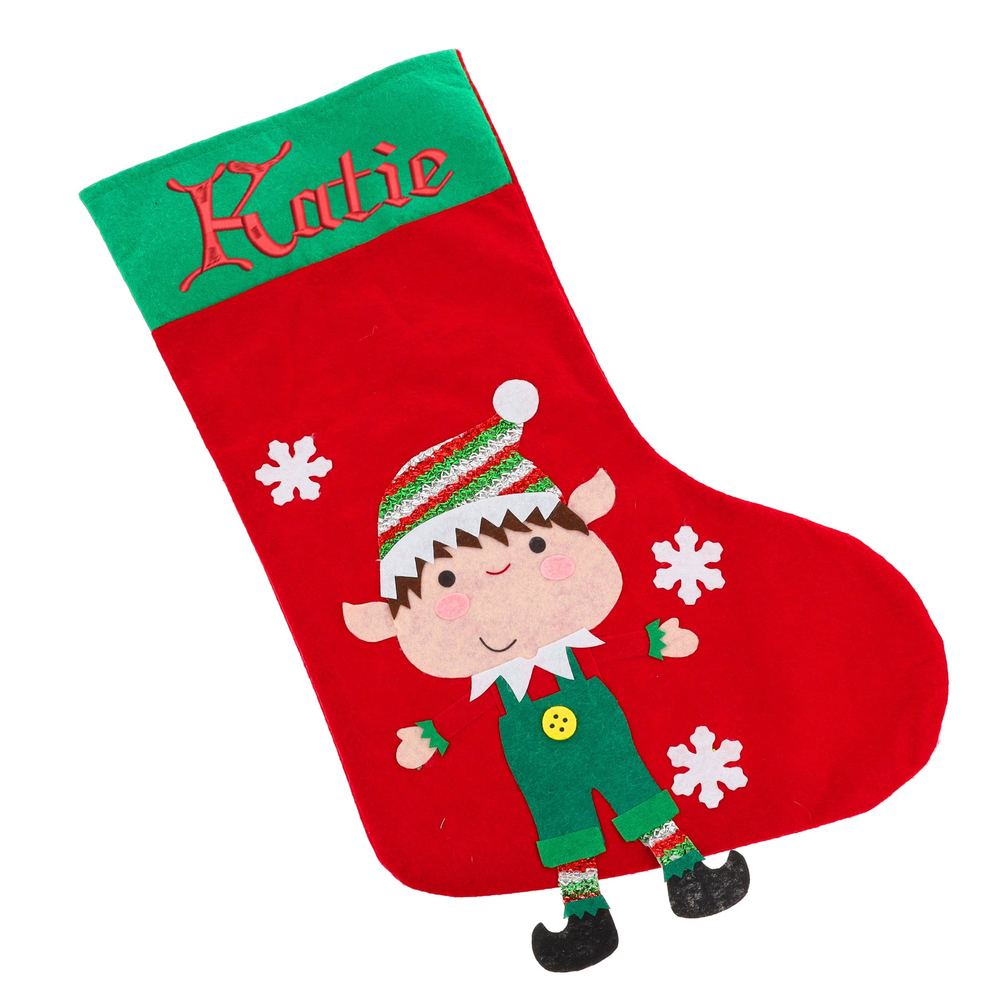 Embroidered Personalised Christmas Stocking With Santa Or Elf Design  - Always Looking Good - Elf  