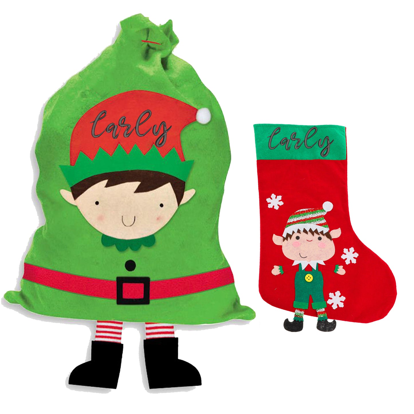 Personalised Embroidered Elf Christmas Stocking and Present Sack Set  - Always Looking Good - Default Title  