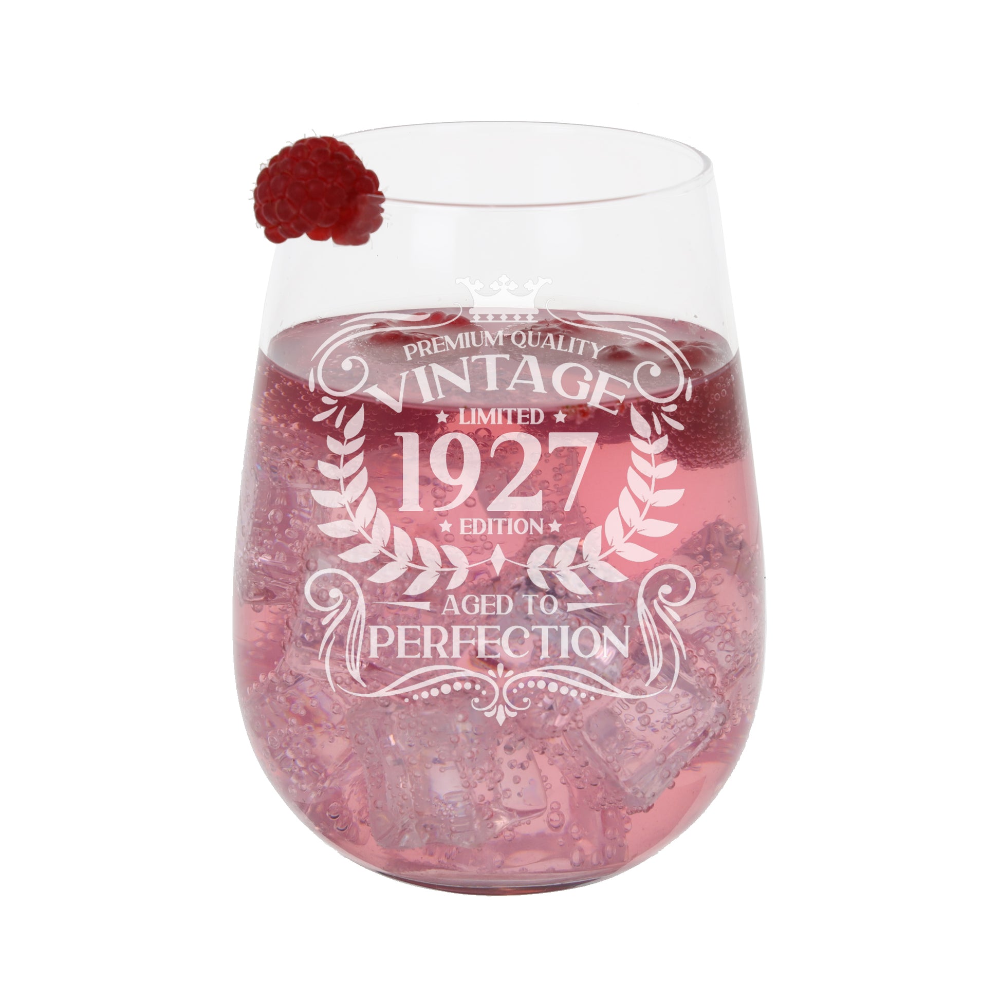 Vintage Any Year All Ages Engraved Birthday Stemless Gin Glass and/or Coaster Set  - Always Looking Good - Stemless Gin Glass Only  