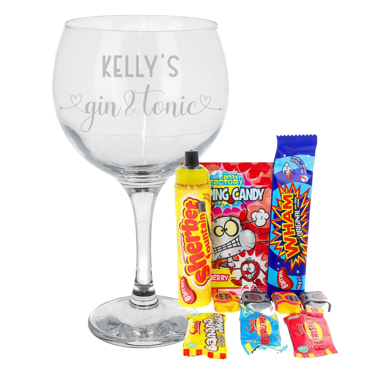 Engraved Personalised Gin Glass | Gin & Tonic Glass with Name  - Always Looking Good - Retro Sweets Filled  