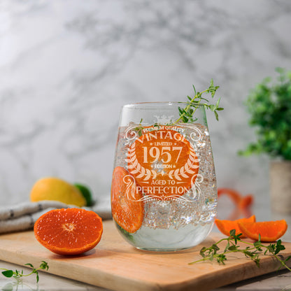 Vintage Any Year All Ages Engraved Birthday Gin Glass and/or Coaster Set- Always Looking Good -   