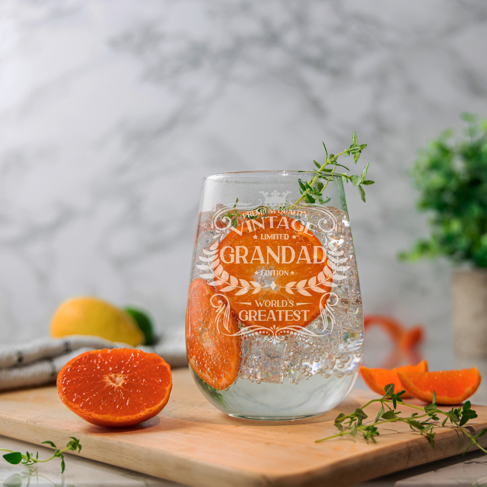 Vintage World's Greatest Grandad Engraved Stemless Gin Glass Gift  - Always Looking Good - Gin Glass Only  