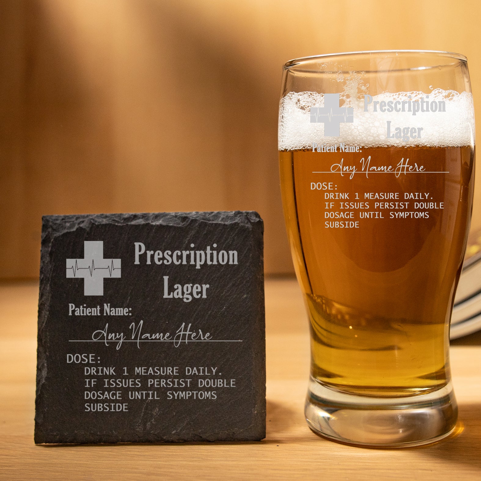 Personalised Engraved ANY GLASS ANY DRINK Prescription Design  - Always Looking Good - Tulip Pint Glass Square Coaster 