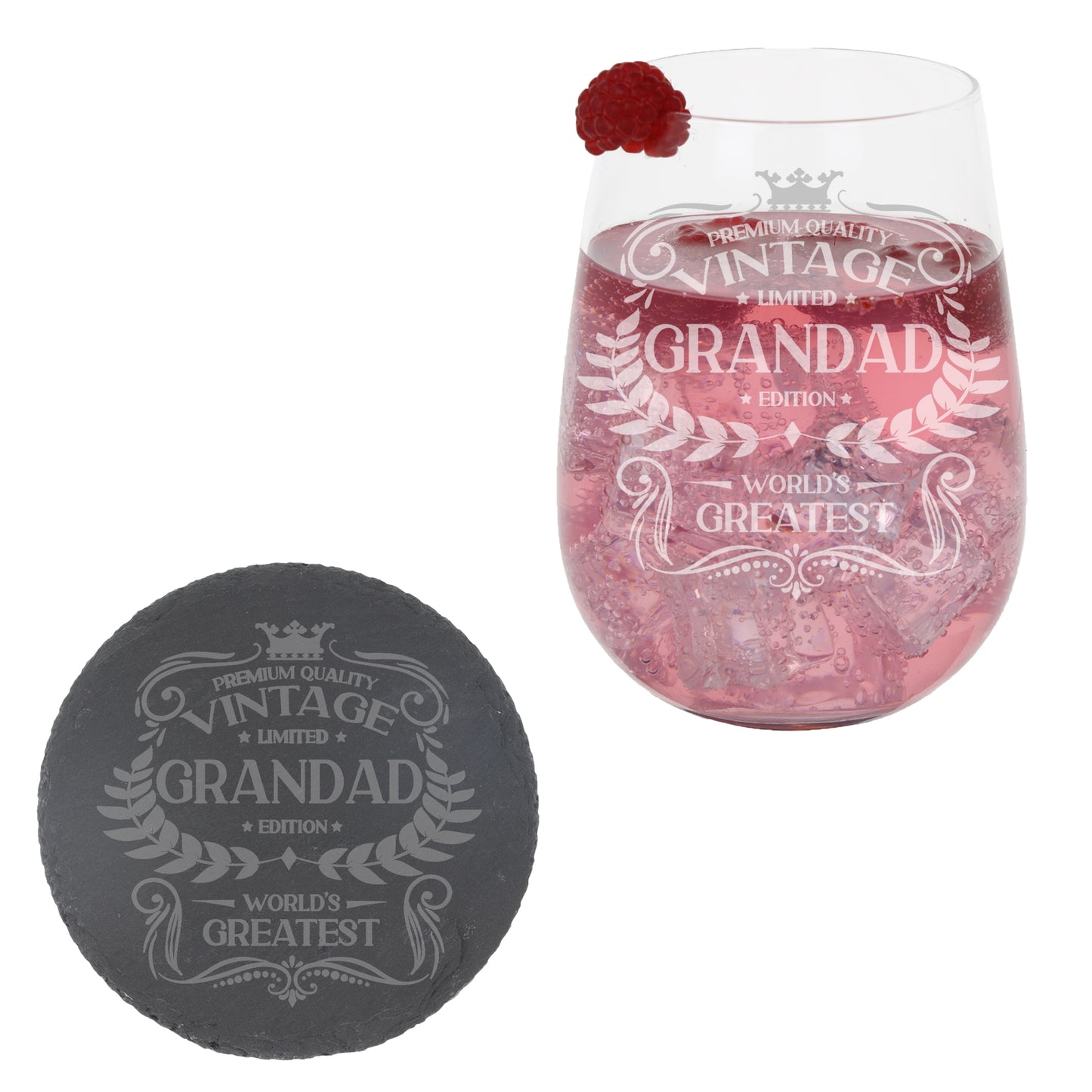 Vintage World's Greatest Grandad Engraved Stemless Gin Glass Gift  - Always Looking Good -   