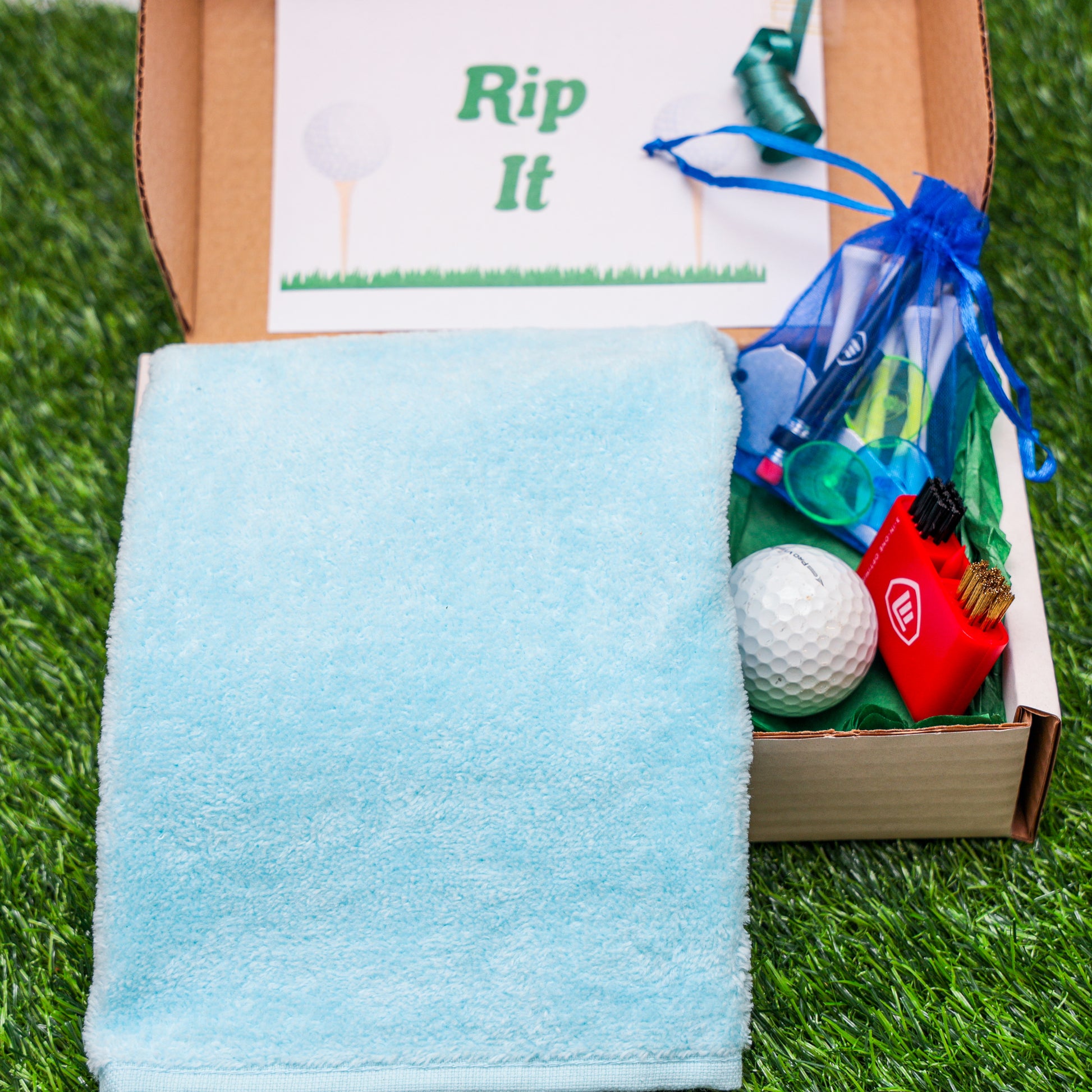Personalised Tri Fold Golf Towel with Name Golfing Gift Box  - Always Looking Good - Light Blue Towel  
