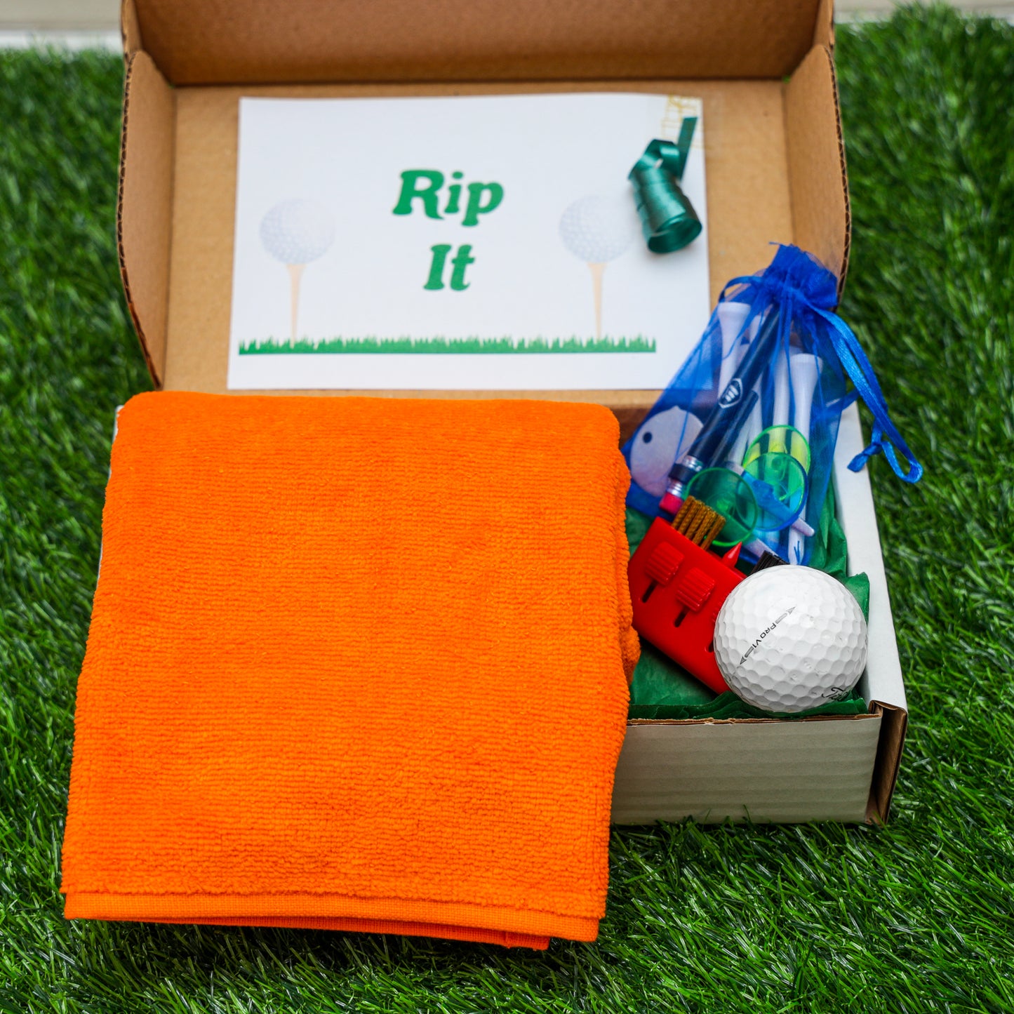 Personalised Tri Fold Golf Towel with Name Golfing Gift Box  - Always Looking Good - Orange Towel  