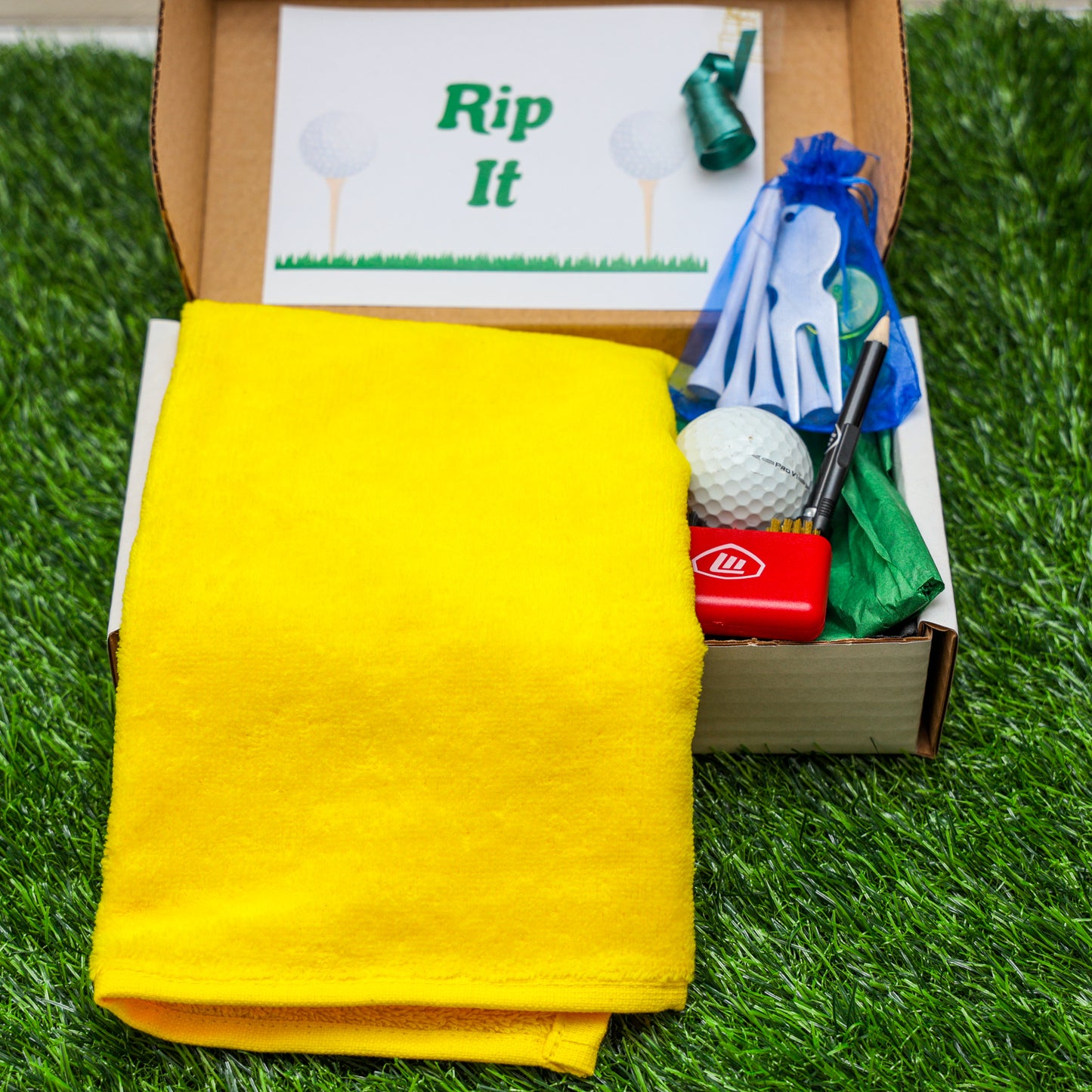 Personalised Tri Fold Golf Towel with Name Golfing Gift Box  - Always Looking Good - Yellow Towel  