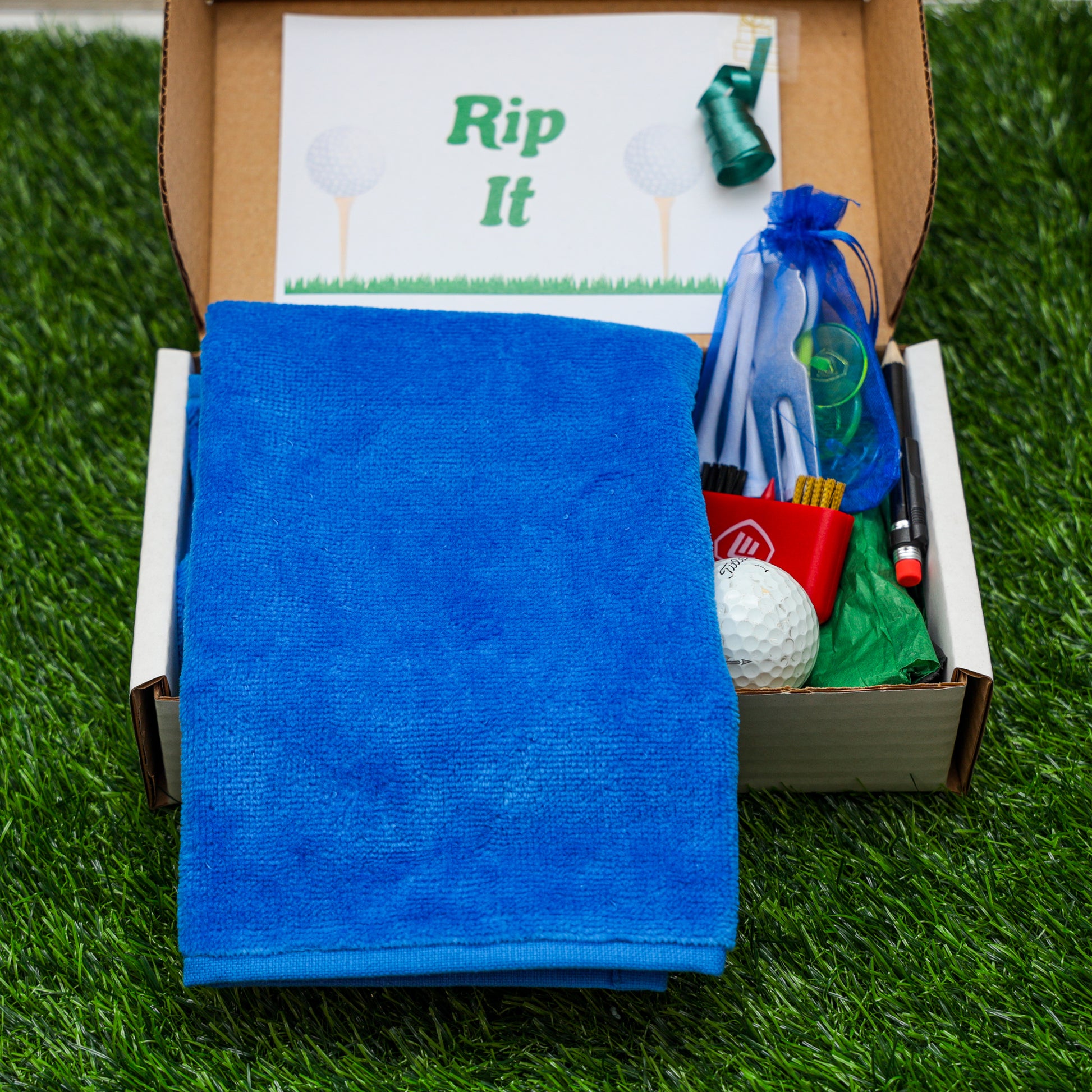 Personalised Tri Fold Golf Towel with Name Golfing Gift Box  - Always Looking Good - Royal Blue Towel  