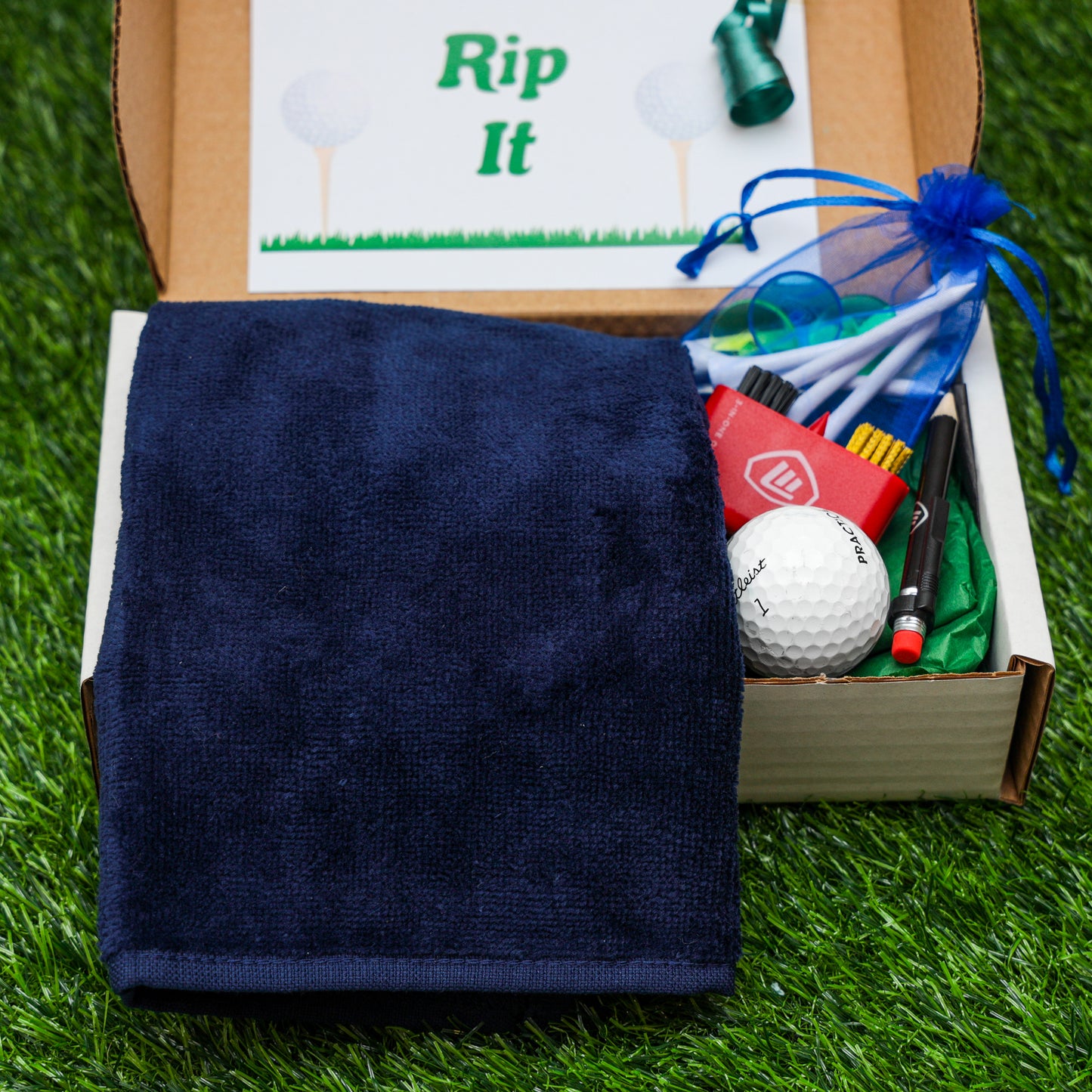 Personalised Tri Fold Golf Towel with Name Golfing Gift Box  - Always Looking Good - Navy Towel  