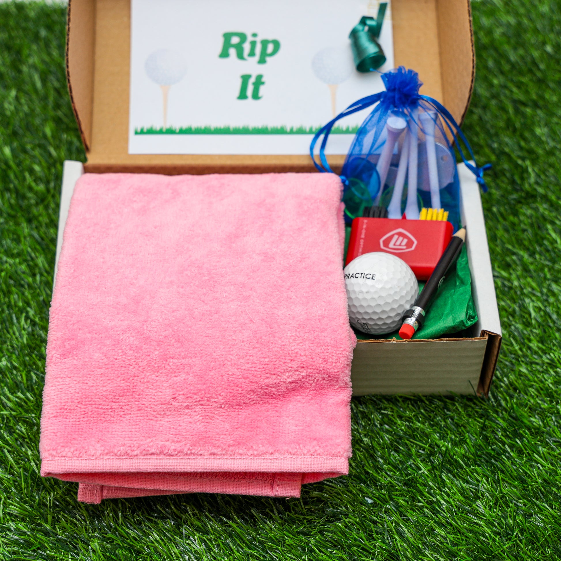 Personalised Tri Fold Golf Towel with Name Golfing Gift Box  - Always Looking Good - Pink Towel  