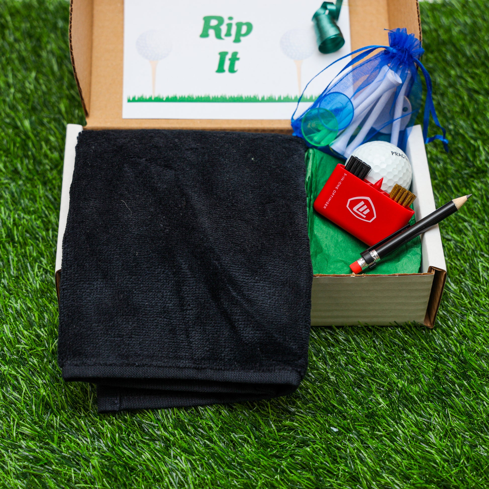 Personalised Tri Fold Golf Towel with Name Golfing Gift Box  - Always Looking Good - Black Towel  