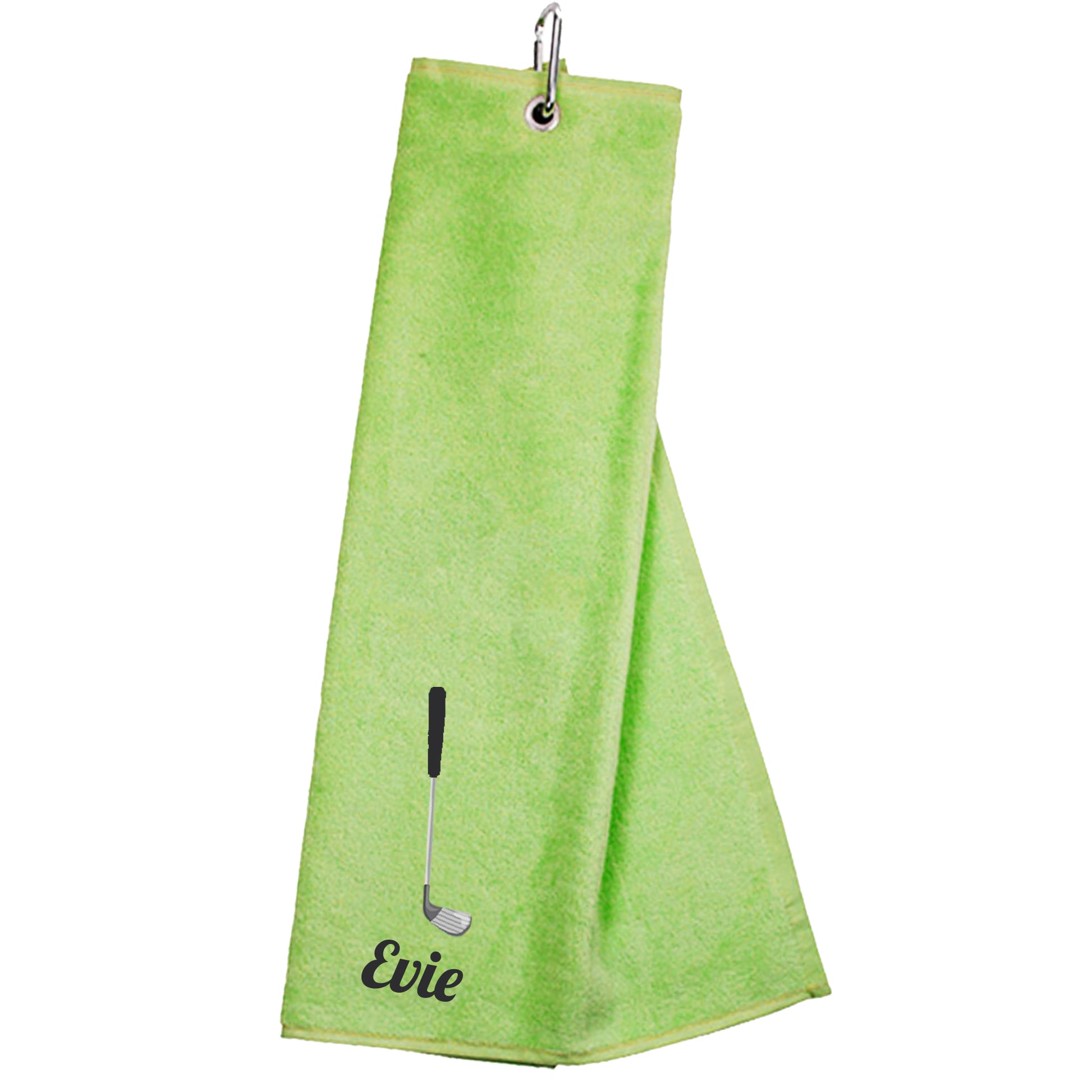 Personalised Embroidered Tri Fold GOLF Towel Trifold Towel with Carabiner Clip  - Always Looking Good - Light Green  