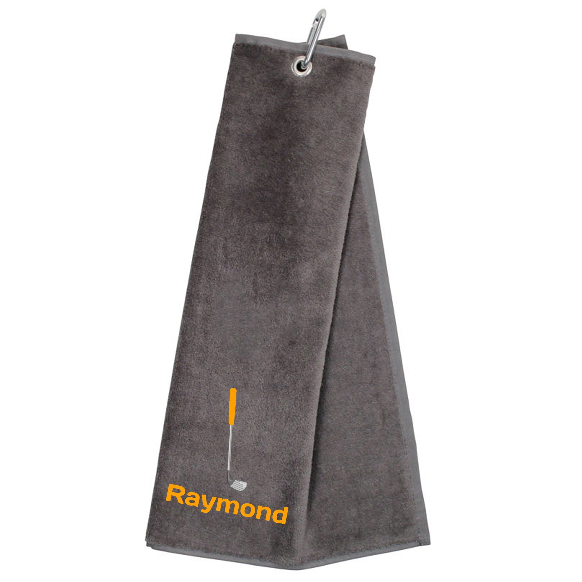 Personalised Embroidered Tri Fold GOLF Towel Trifold Towel with Carabiner Clip  - Always Looking Good - Grey  
