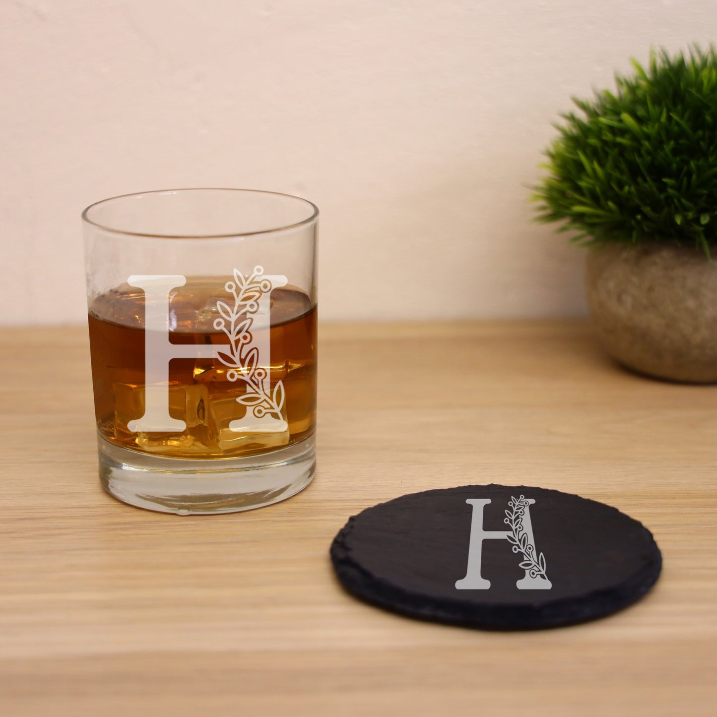 Personalised Engraved Monogram Initial Design Whisky Glass and/or Coaster Gift  - Always Looking Good - Glass & Round Coaster  