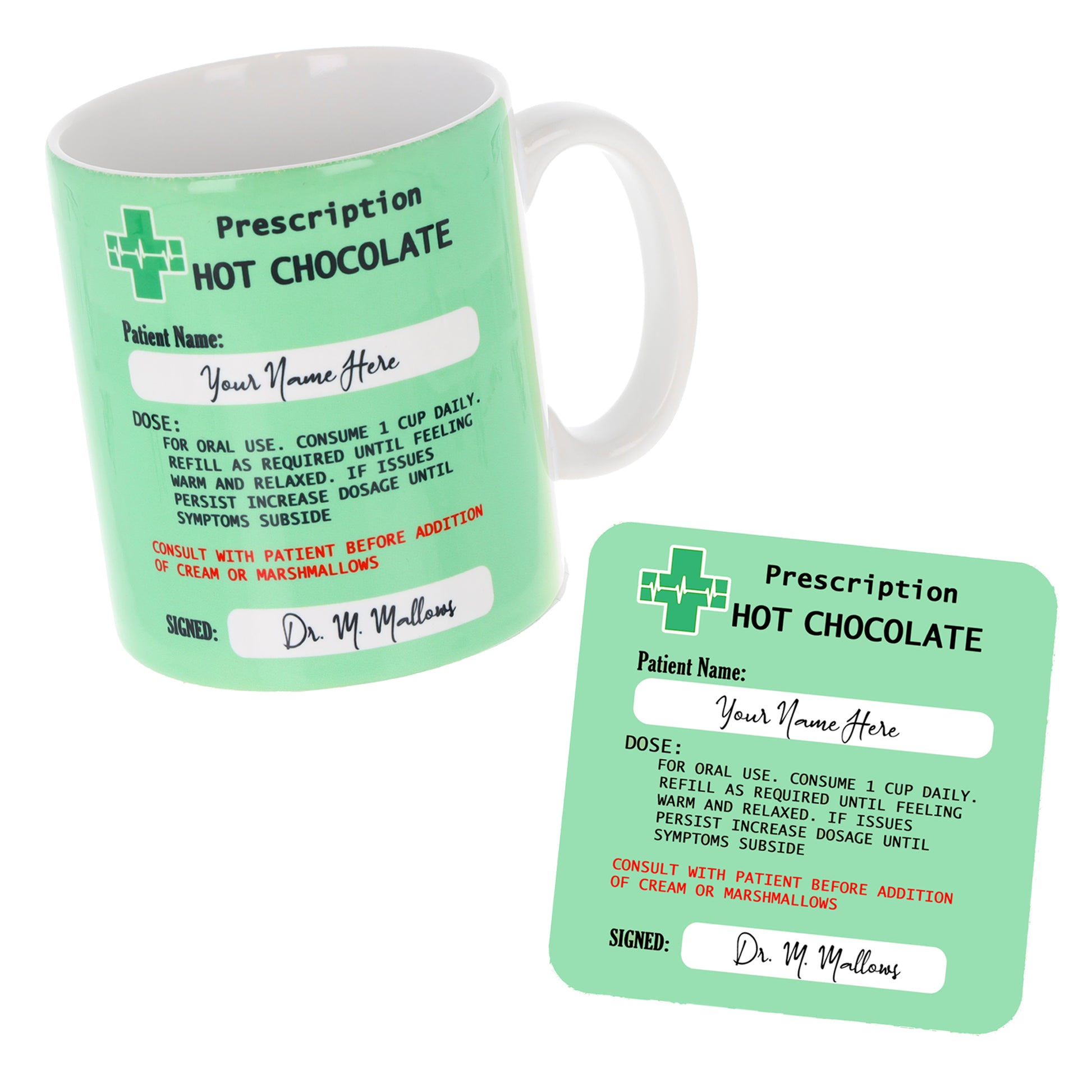 Personalised Prescription Hot Chocolate Mug and Coaster Filled Gift Set  - Always Looking Good -   