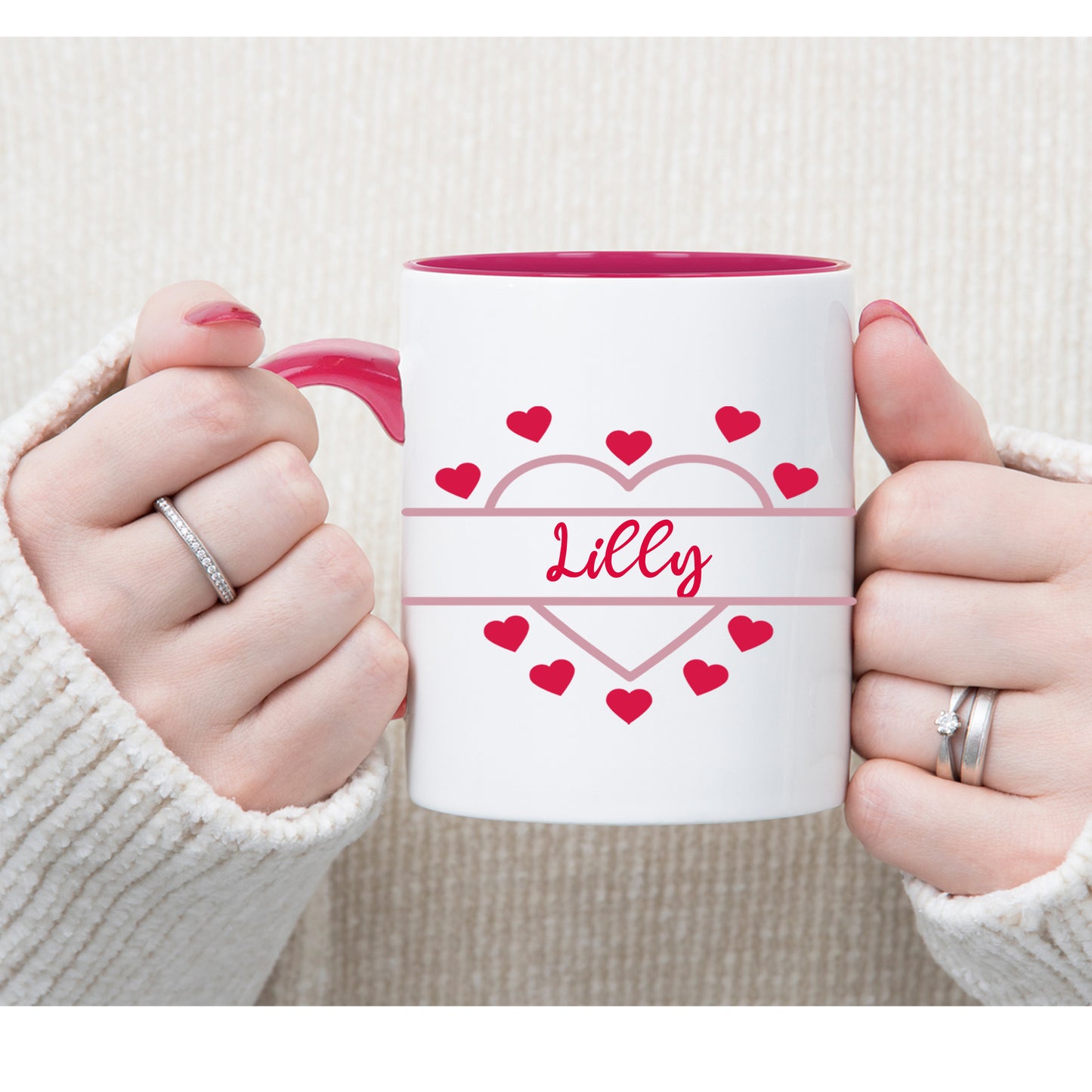 Personalised Pink Heart Design Mug and Coaster with Treats  - Always Looking Good -   