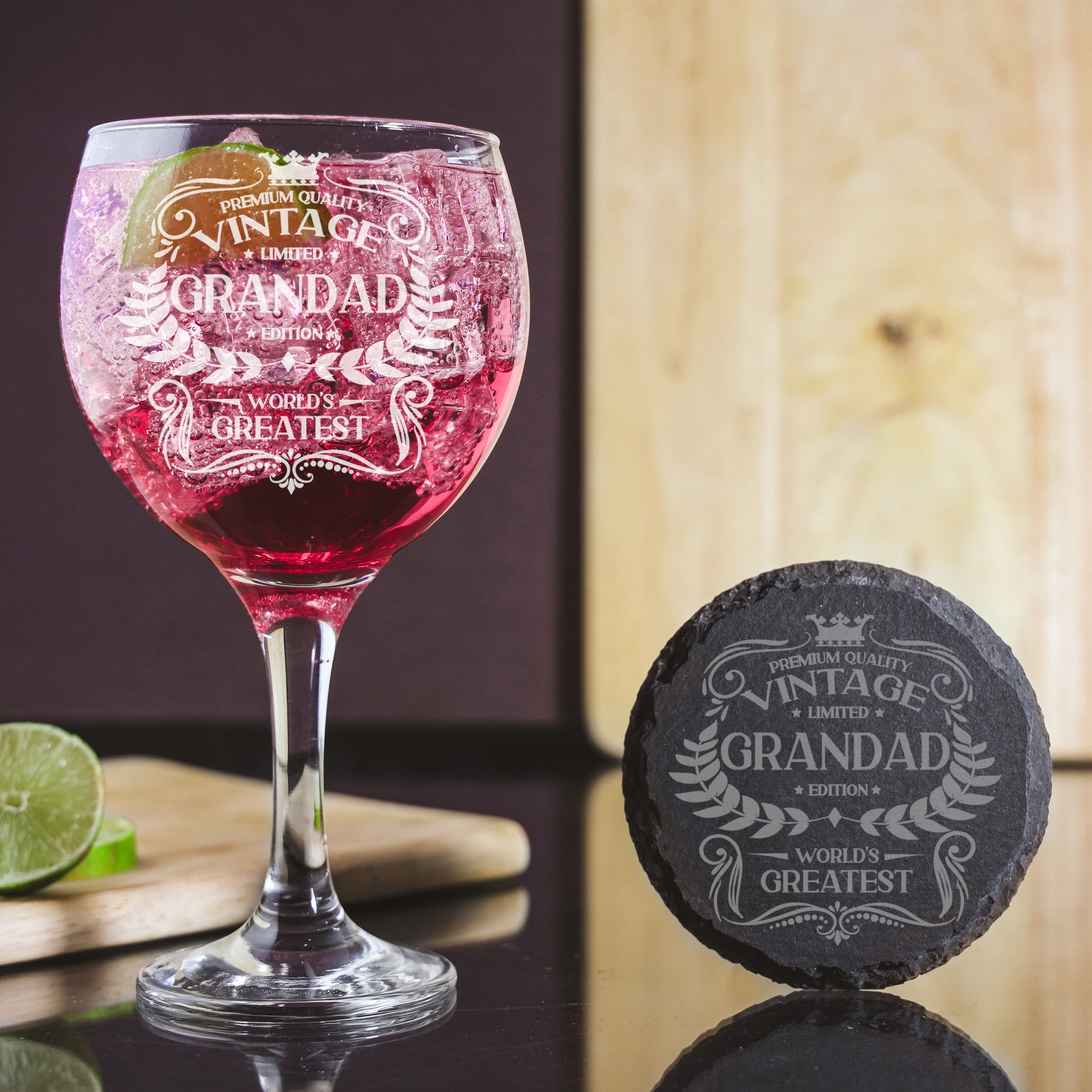 Vintage World's Greatest Grandad Engraved Gin Glass Gift  - Always Looking Good - Glass & Round Coaster  
