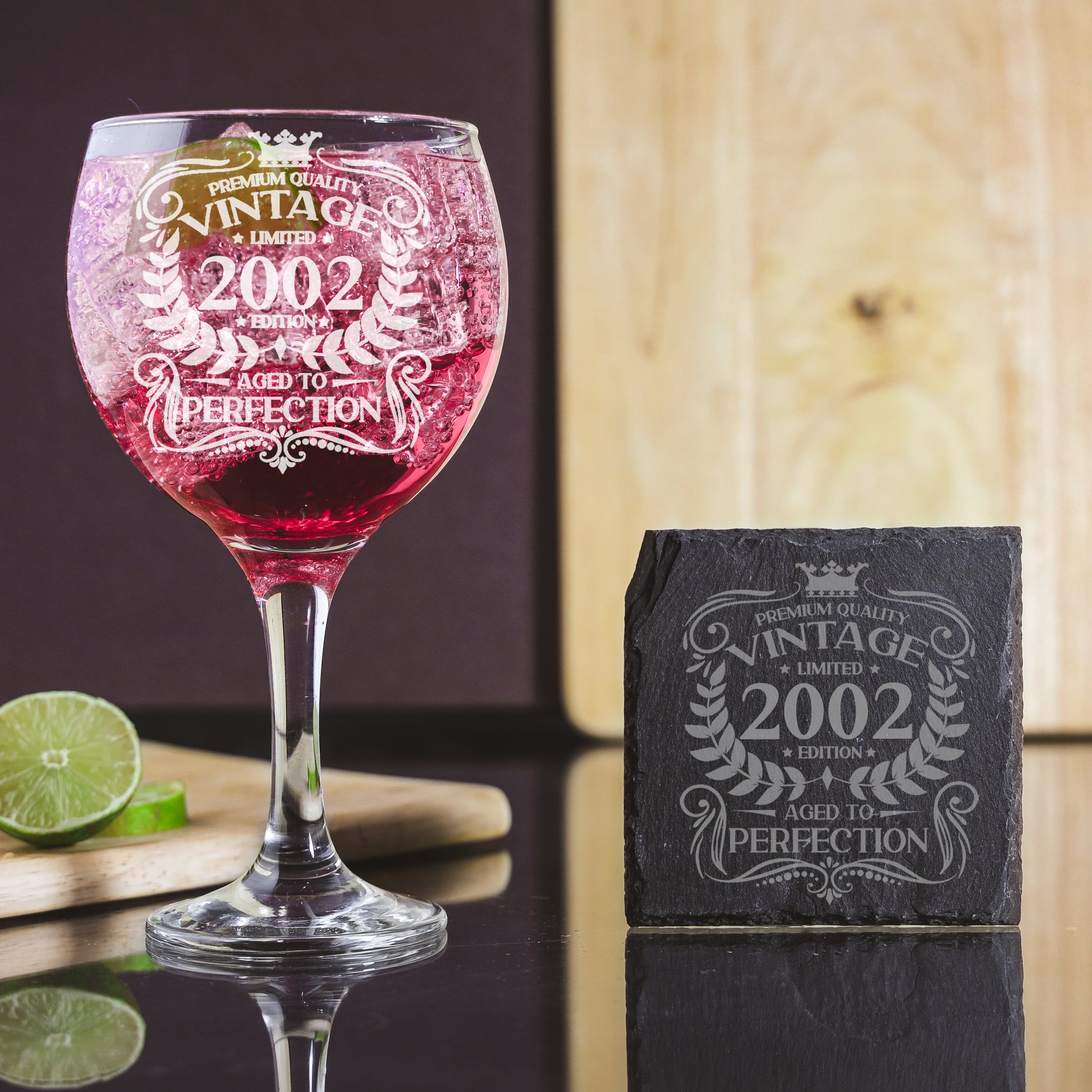 Vintage 2002 21st Birthday Engraved Gin Glass Gift  - Always Looking Good - Glass & Square Coaster  
