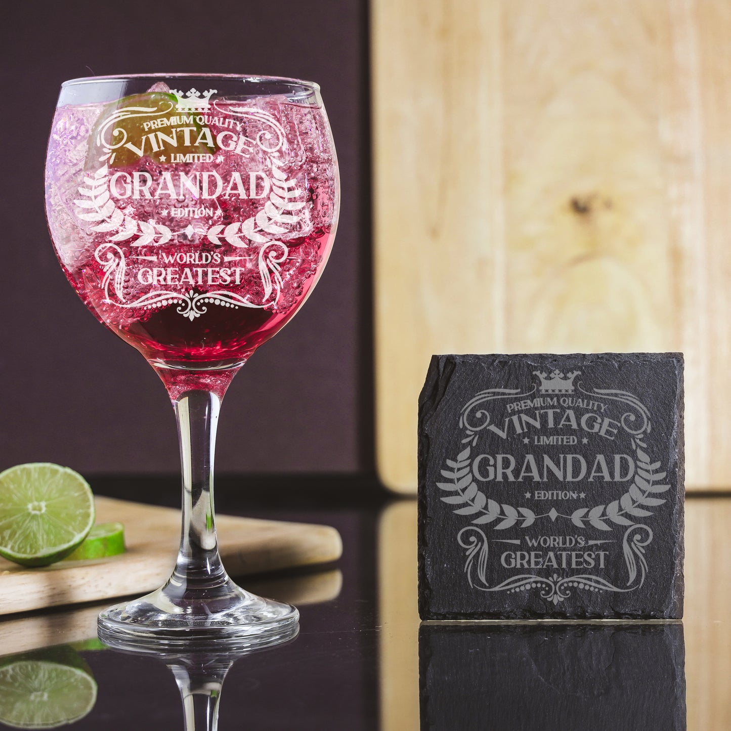 Vintage World's Greatest Grandad Engraved Gin Glass Gift  - Always Looking Good - Glass & Square Coaster  