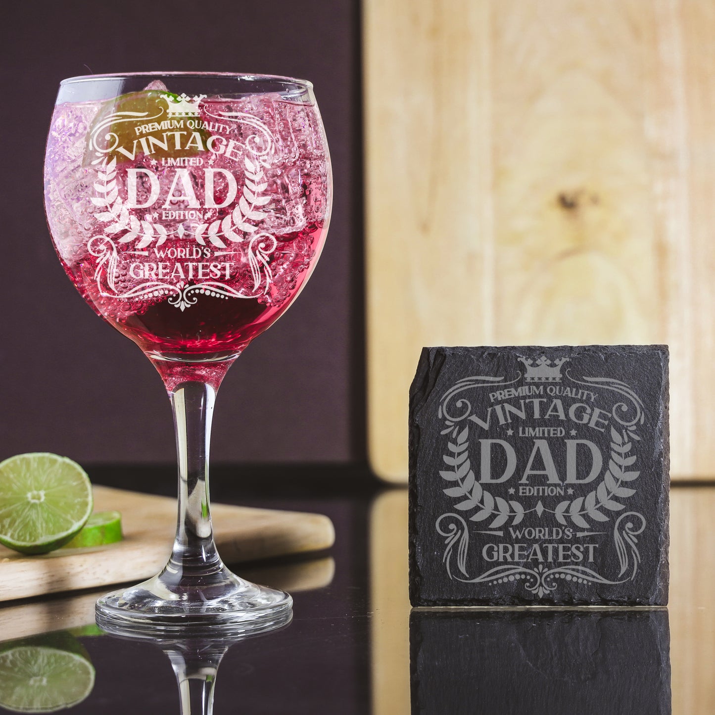 Vintage World's Greatest Dad Engraved Gin Glass Gift  - Always Looking Good - Glass & Square Coaster  