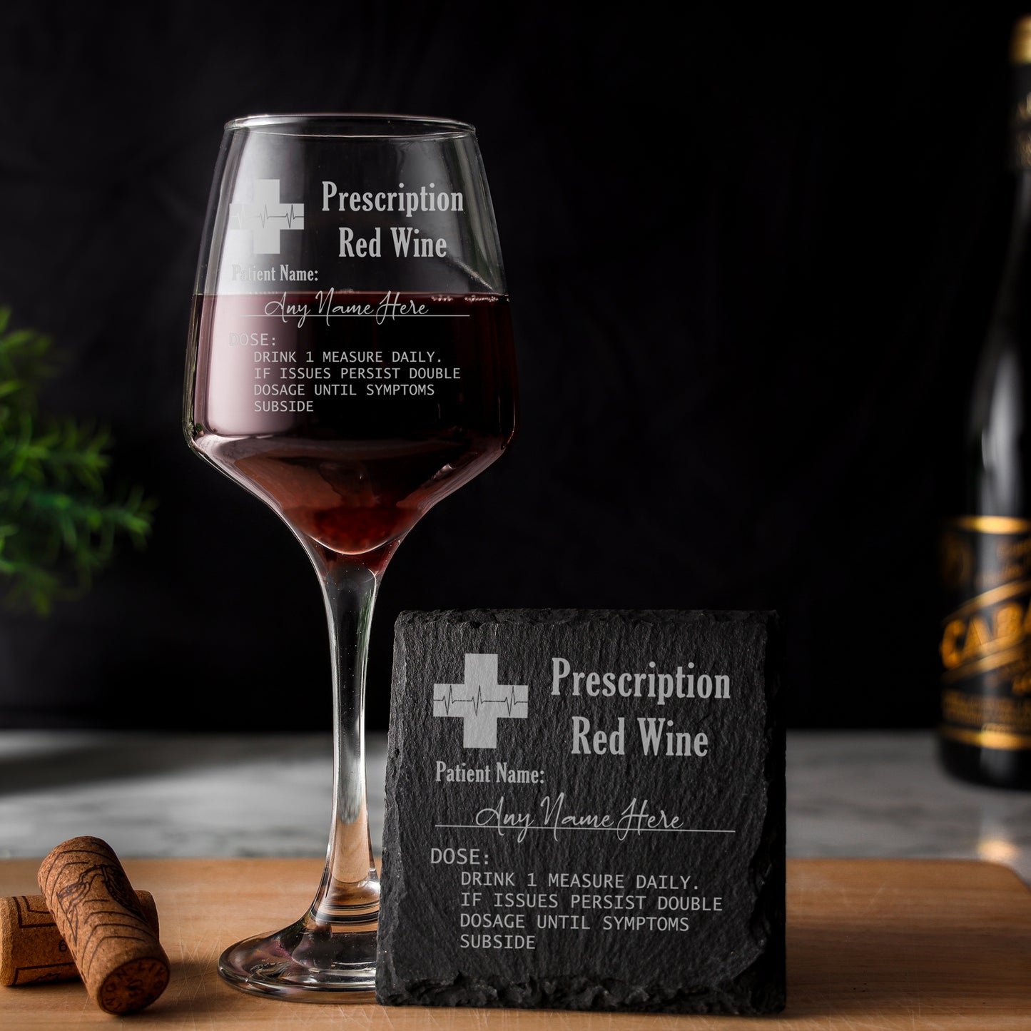 Personalised Engraved ANY GLASS ANY DRINK Prescription Design  - Always Looking Good - Large Wine Glass Square Coaster 