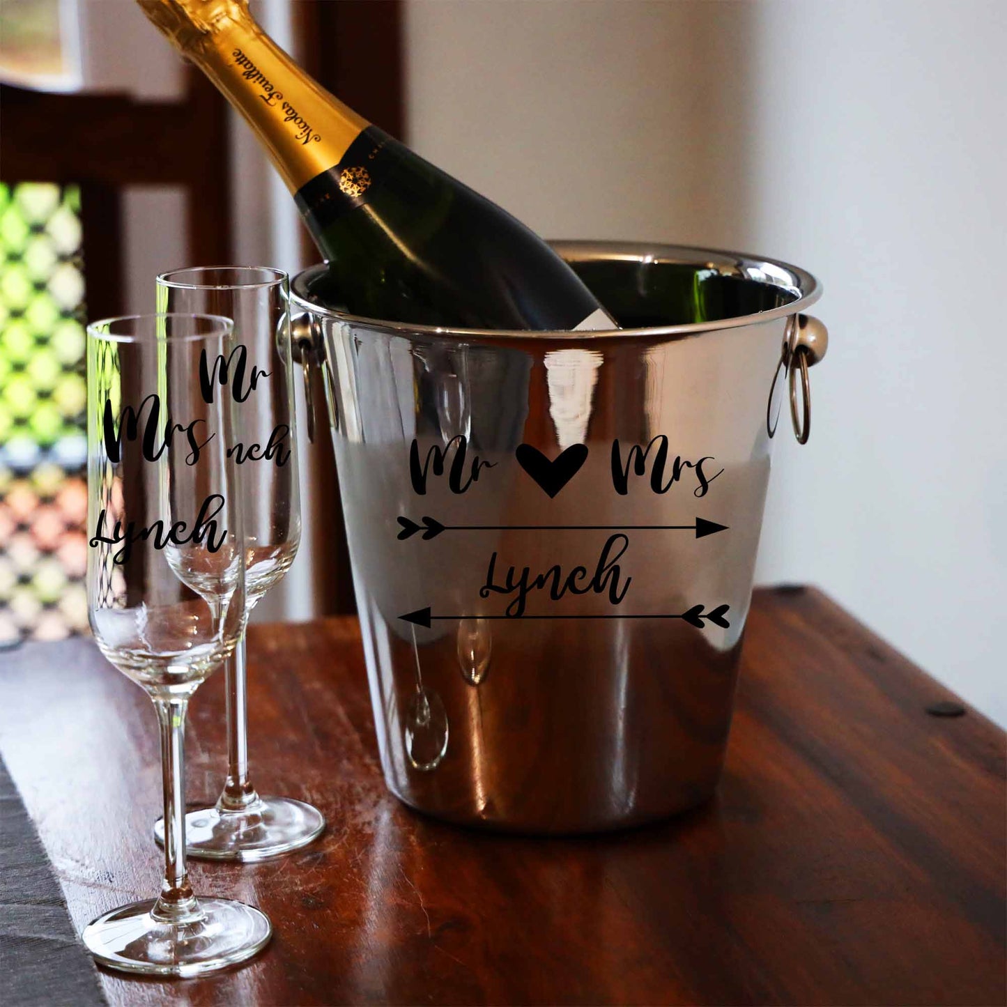 Personalised Mr & Mrs/ Mr & Mr / Mrs & Mrs Ice Bucket With matching Champagne Glasses  - Always Looking Good - Ice Bucket With Matching Glasses  