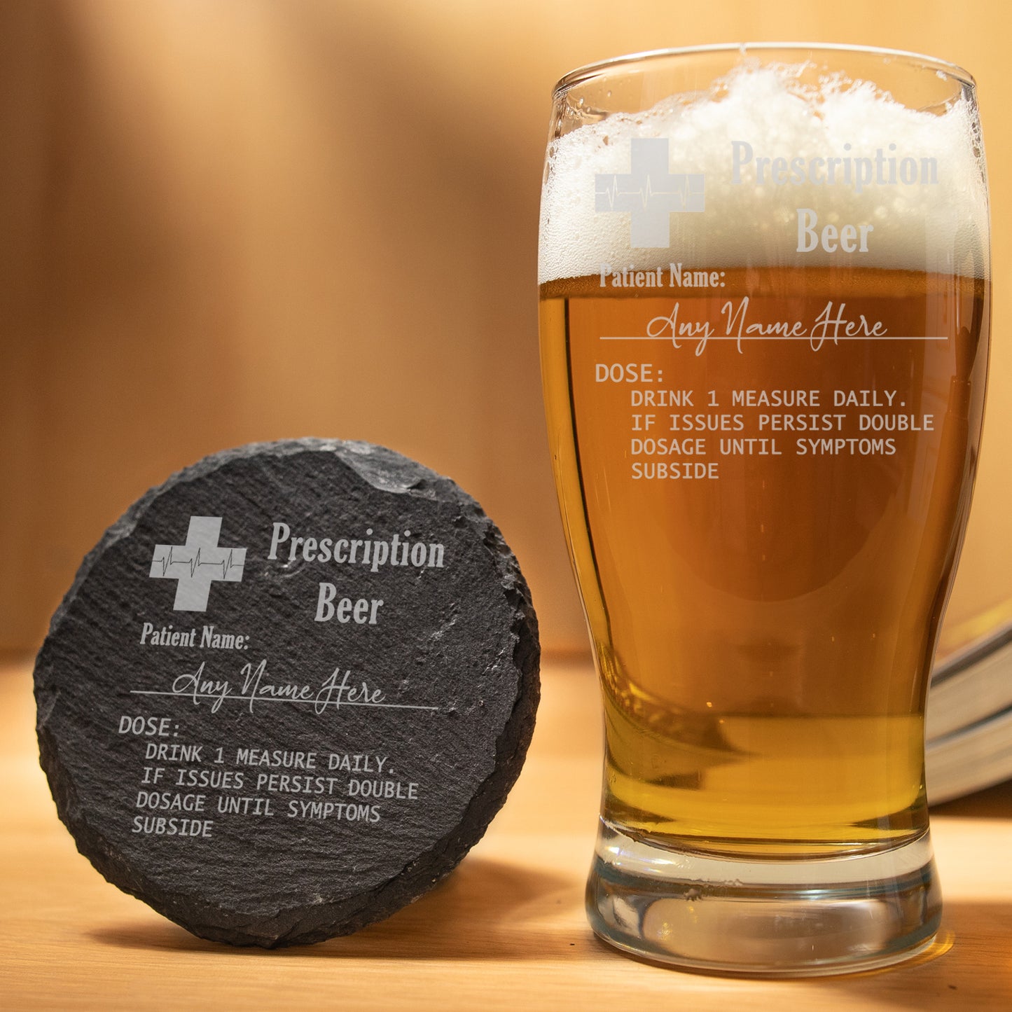 Personalised Engraved ANY GLASS ANY DRINK Prescription Design  - Always Looking Good - Tulip Pint Glass Round Coaster 