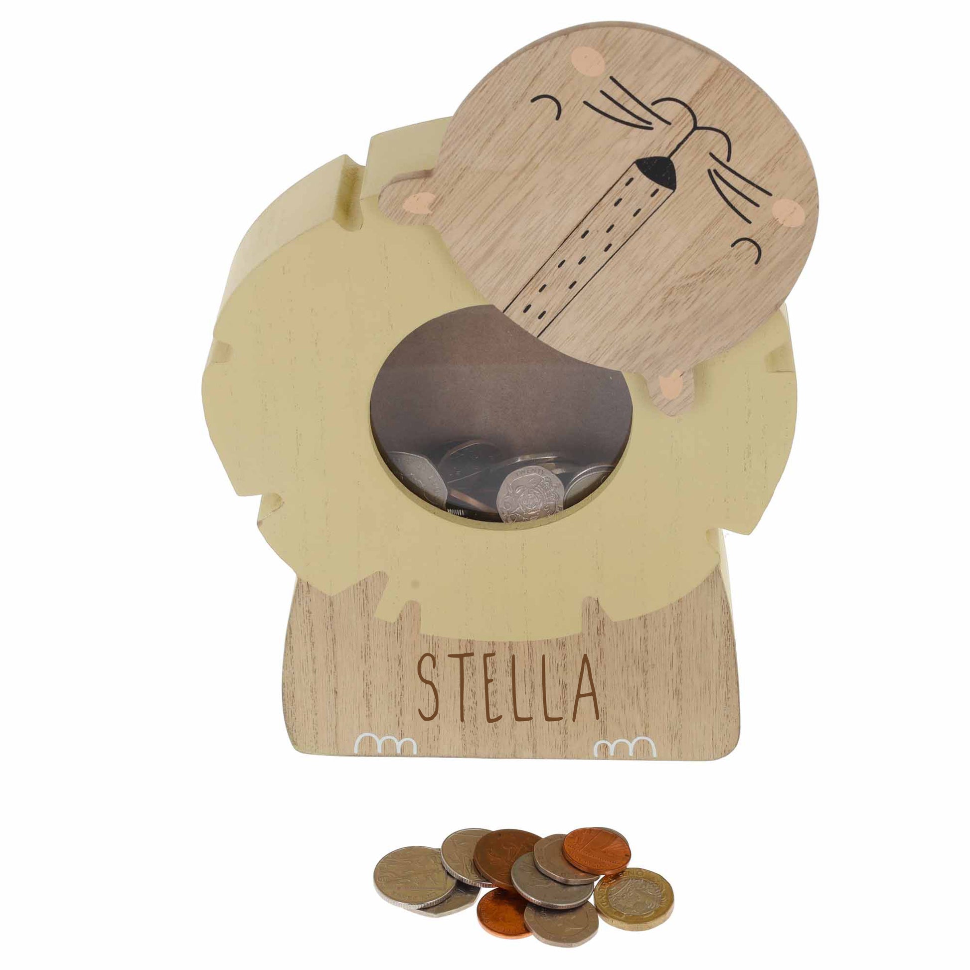 Personalised Engraved Kids Lion Money Box with Name  - Always Looking Good -   