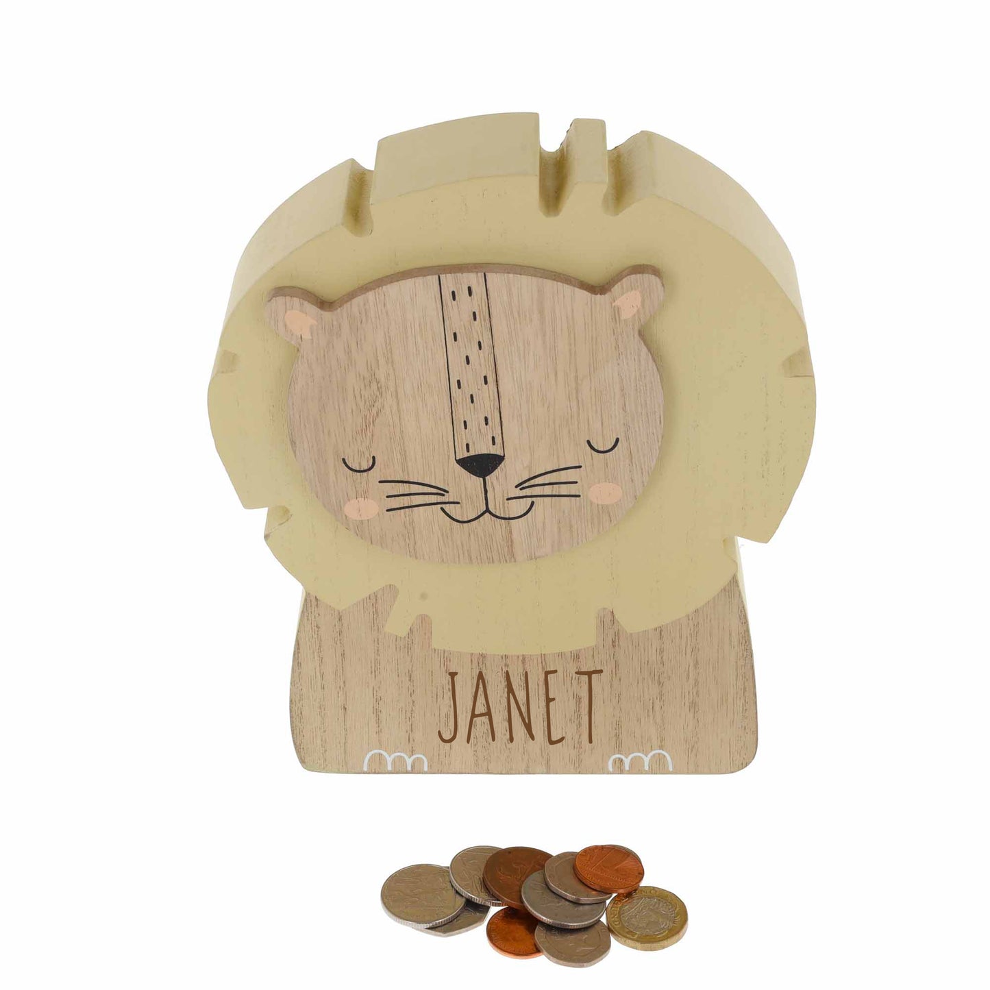 Personalised Engraved Kids Lion Money Box with Name  - Always Looking Good -   