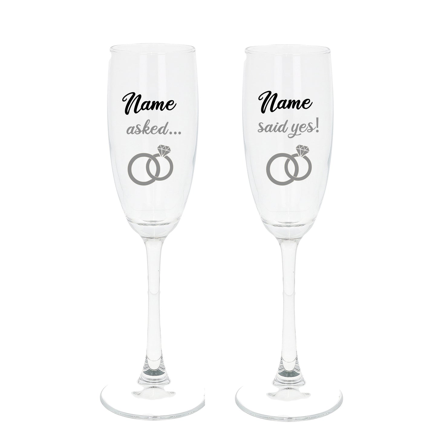 Personalised Engraved Engagement Champagne Flute Glass Set "Asked...Said Yes..."  - Always Looking Good -   