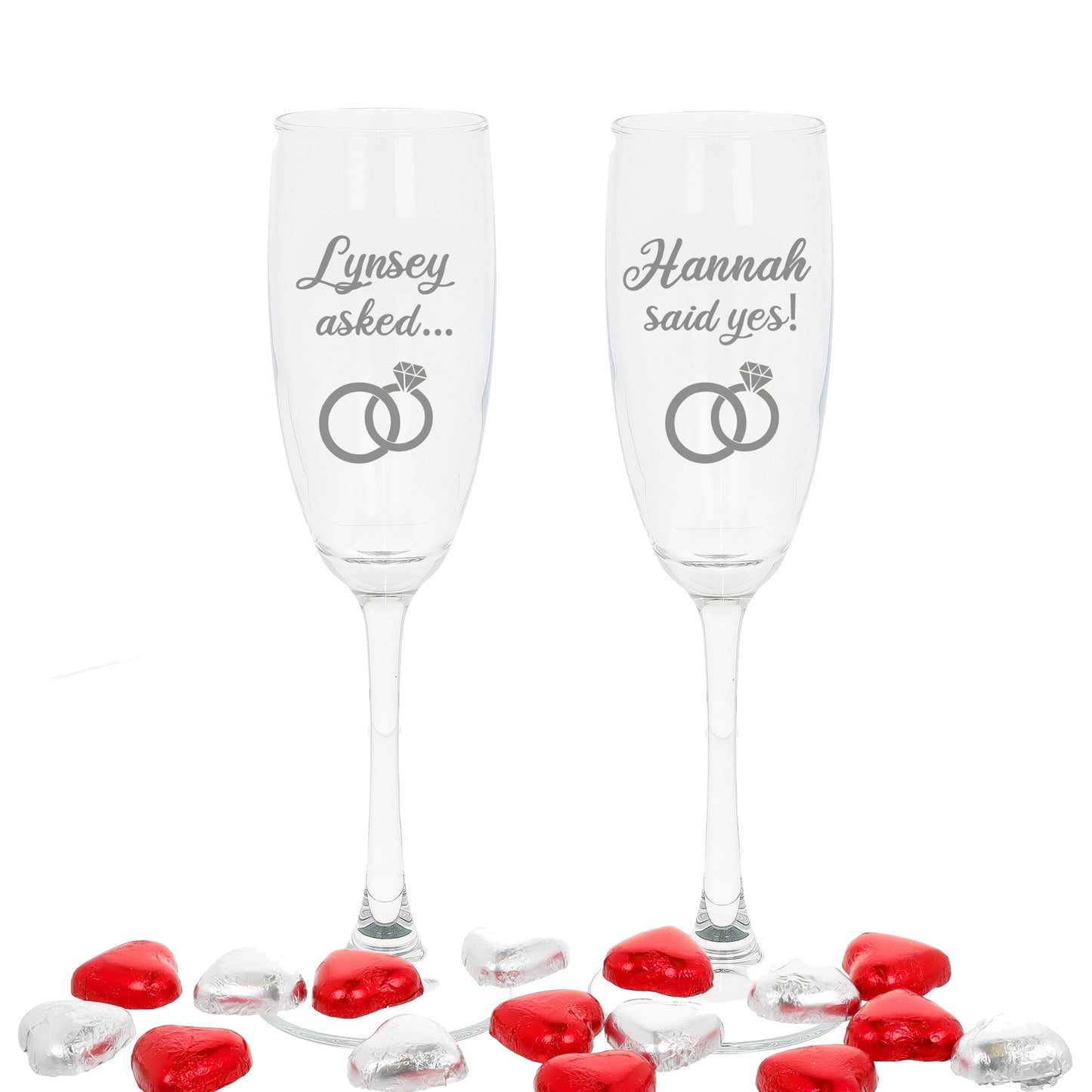 Personalised Engraved Engagement Champagne Flute Glass Set "Asked...Said Yes..."  - Always Looking Good -   