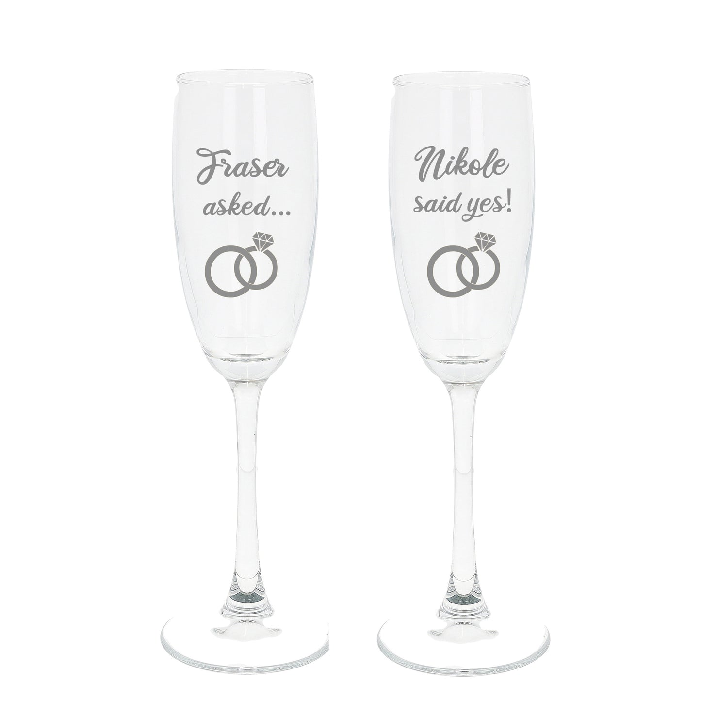 Personalised Engraved Engagement Champagne Flute Glass Set "Asked...Said Yes..."  - Always Looking Good -   