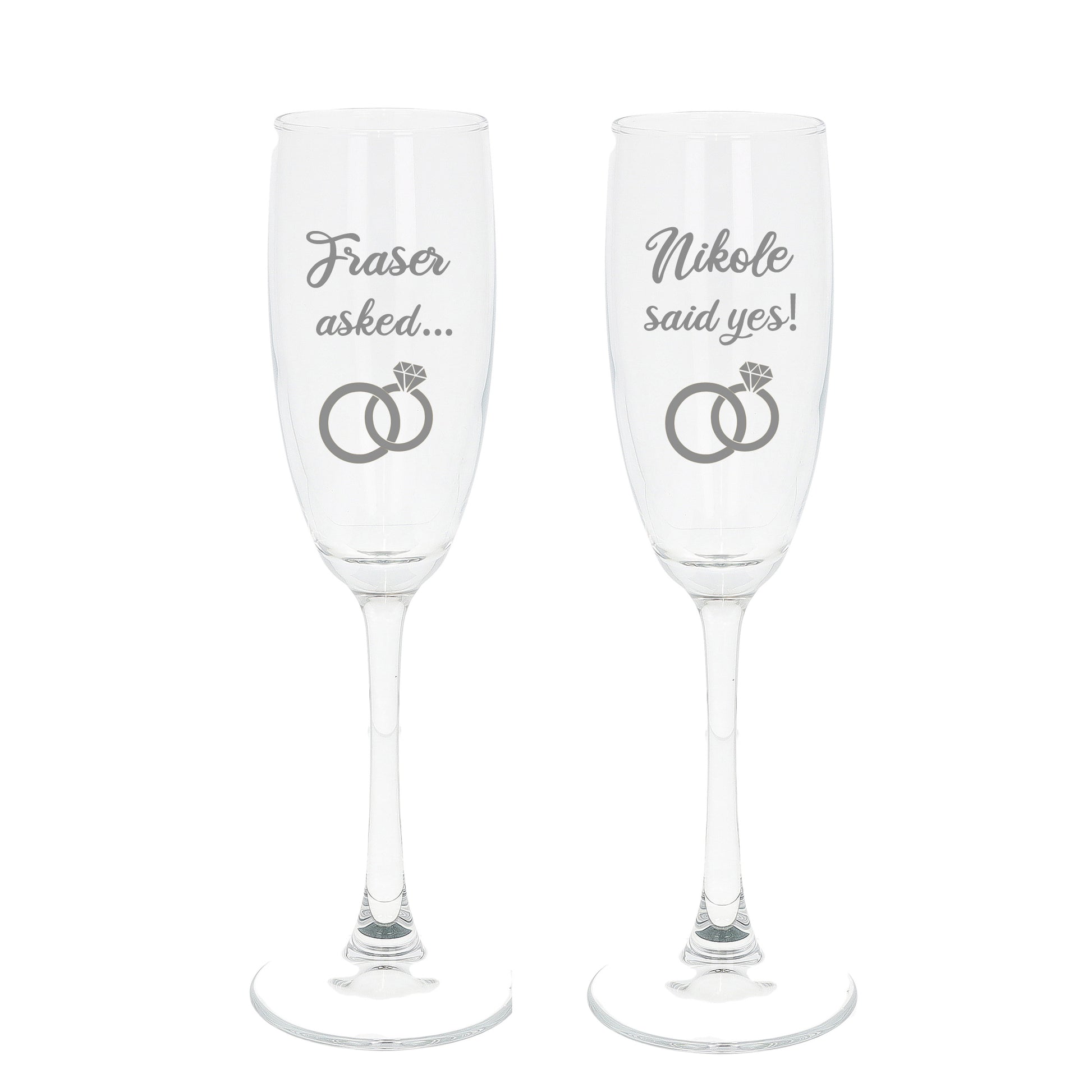 Personalised Engraved Engagement Champagne Flute Glass Set "Asked...Said Yes..."  - Always Looking Good -   