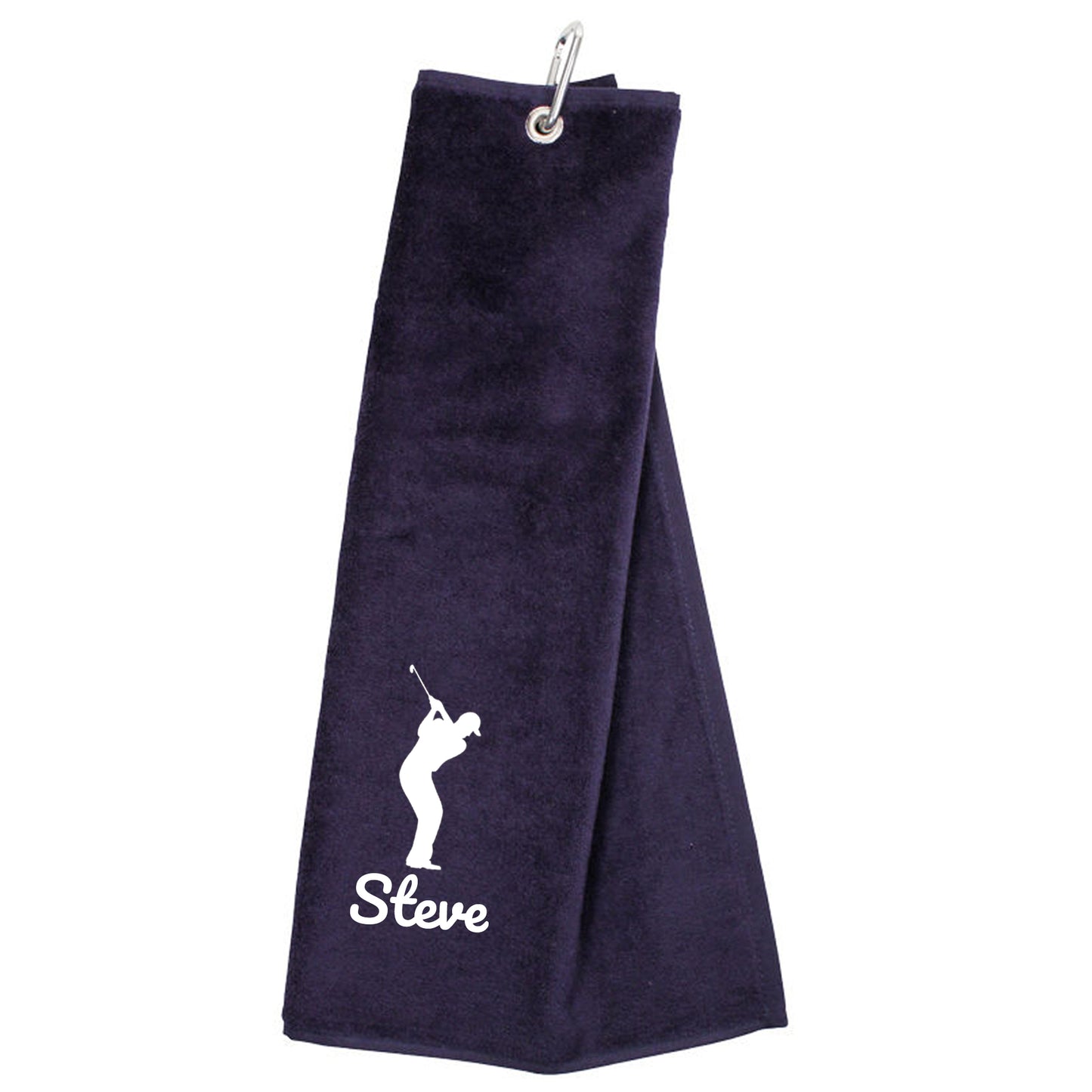 Personalised Embroidered Tri Fold GOLF Towel Trifold Towel with Carabiner Clip  - Always Looking Good - Navy  