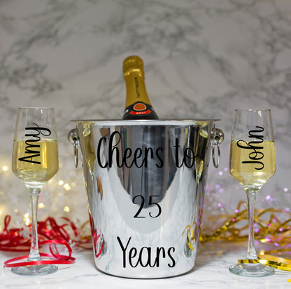 Silver Wedding Anniversary Gift - Personalised Champagne Glasses With Ice Bucket  - Always Looking Good -   