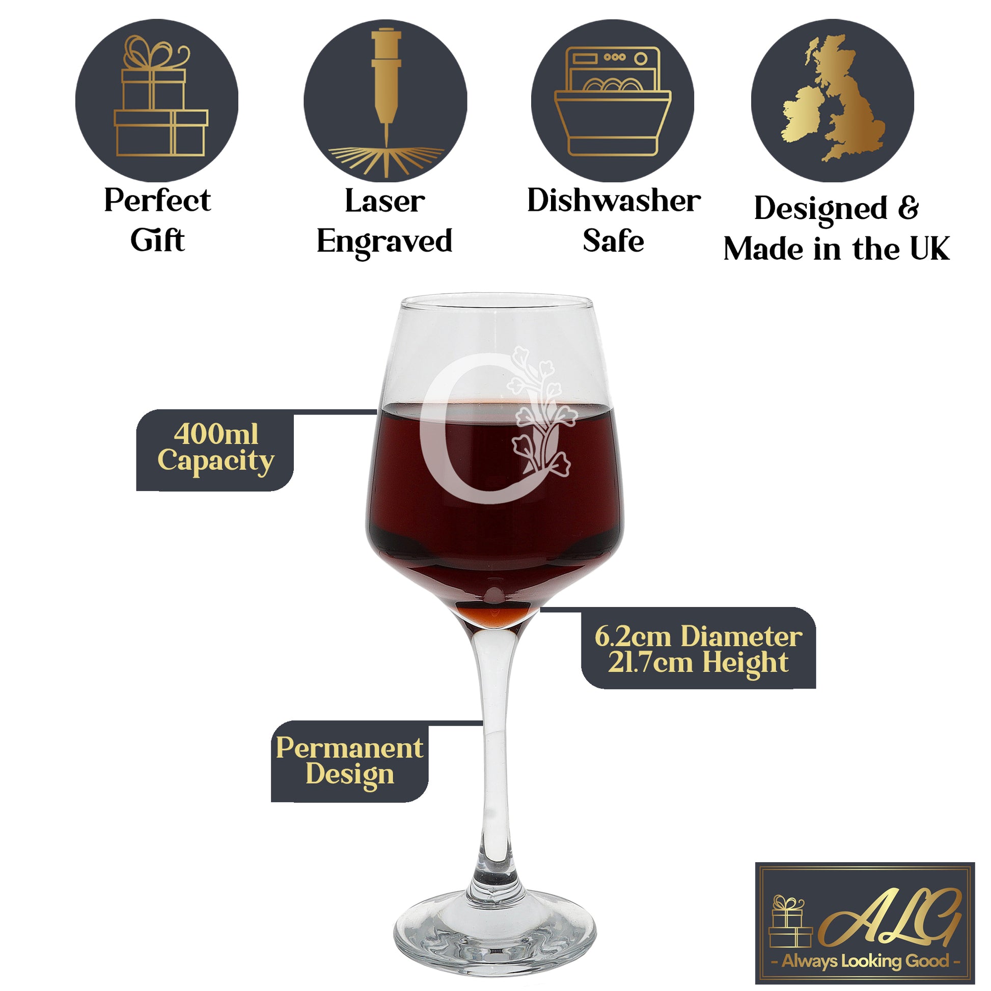 Personalised Engraved Monogram Initial Design Wine Glass and/or Coaster Gift  - Always Looking Good -   