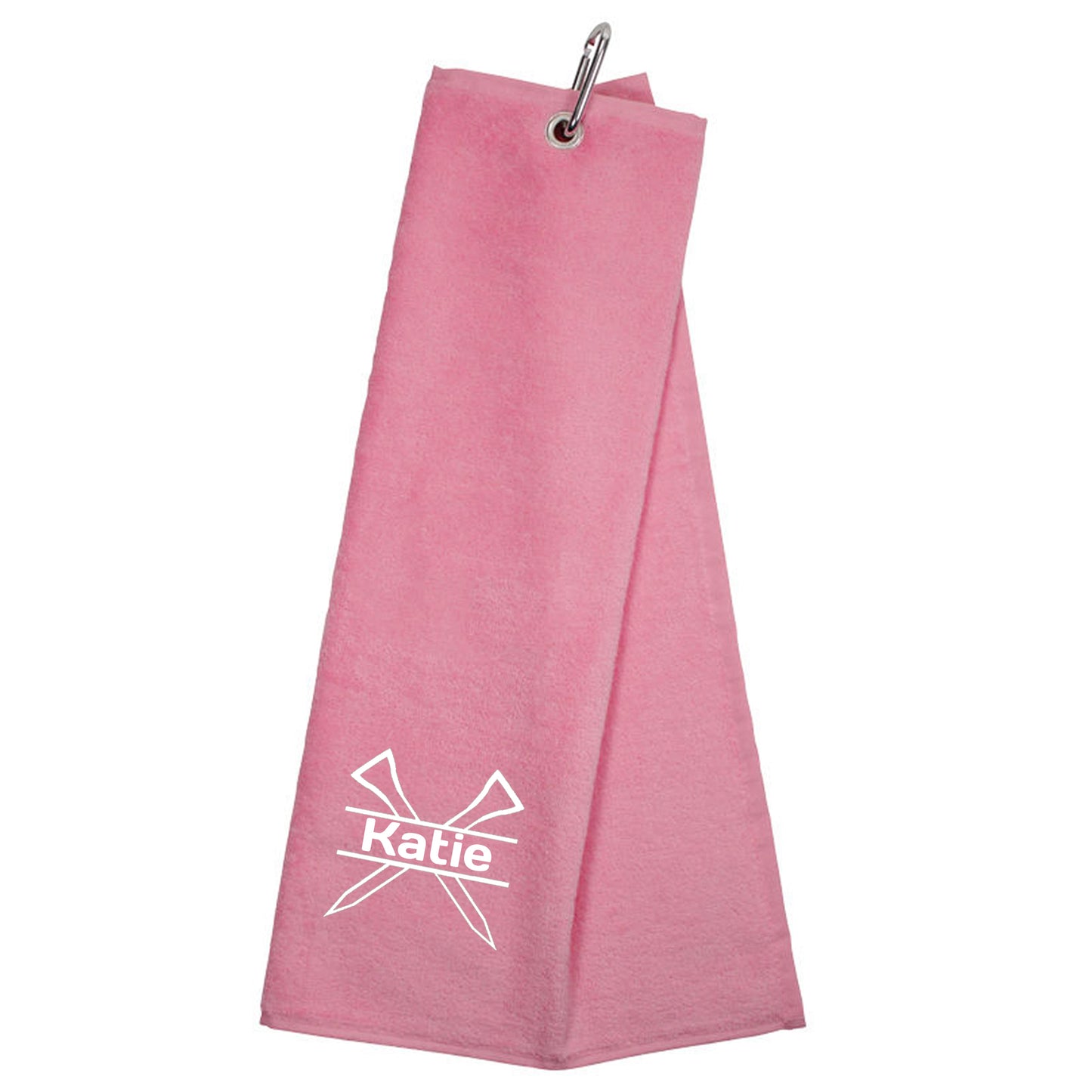 Personalised Embroidered Tri Fold GOLF Towel Trifold Towel with Carabiner Clip  - Always Looking Good - Pink  