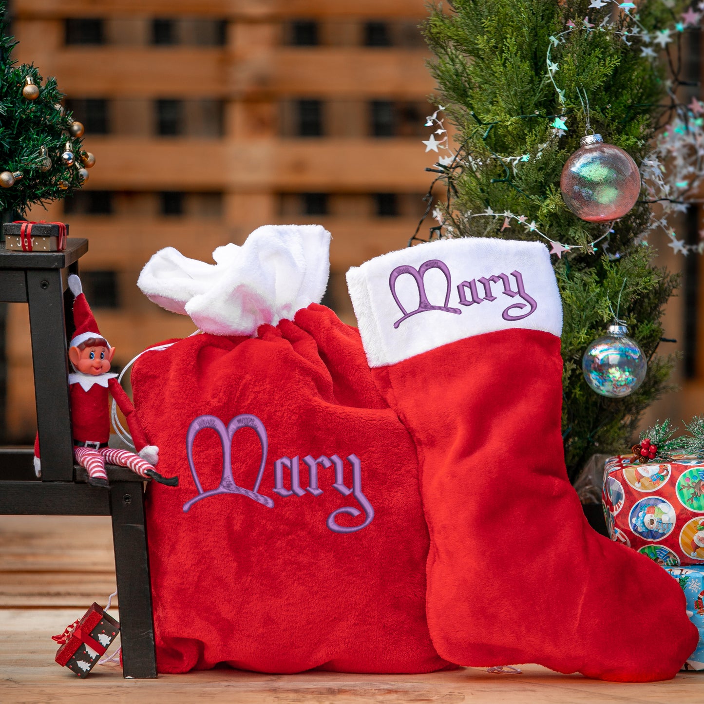 Personalised Christmas Plush Red Santa Sack and/or Stocking Embroidered Name Gift Set  - Always Looking Good -   