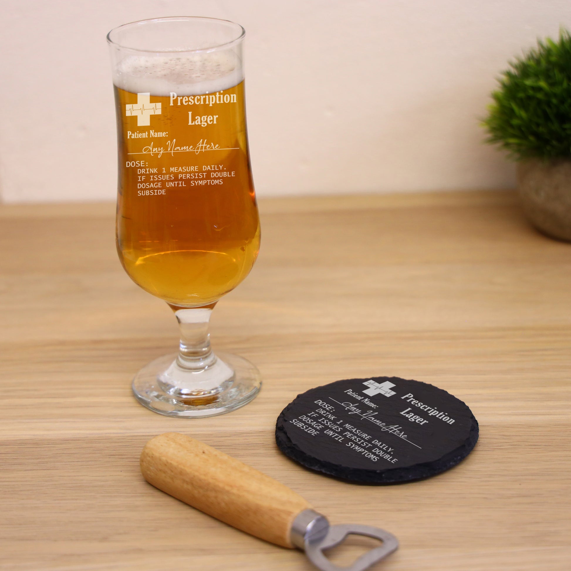 Personalised Engraved ANY GLASS ANY DRINK Prescription Design  - Always Looking Good - Hurricane Pint Glass Round Coaster 