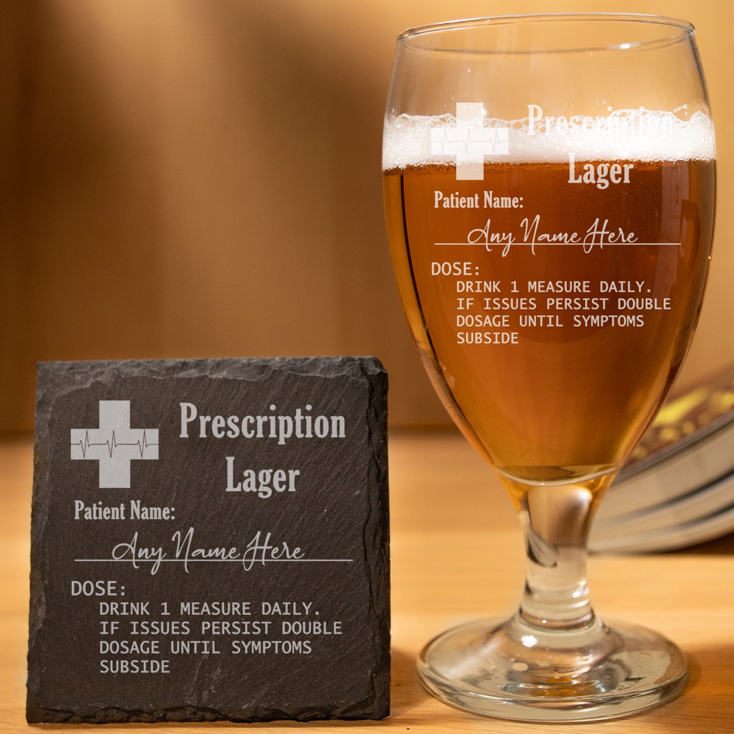 Personalised Engraved ANY GLASS ANY DRINK Prescription Design  - Always Looking Good - Snifter Pint Glass Square Coaster 