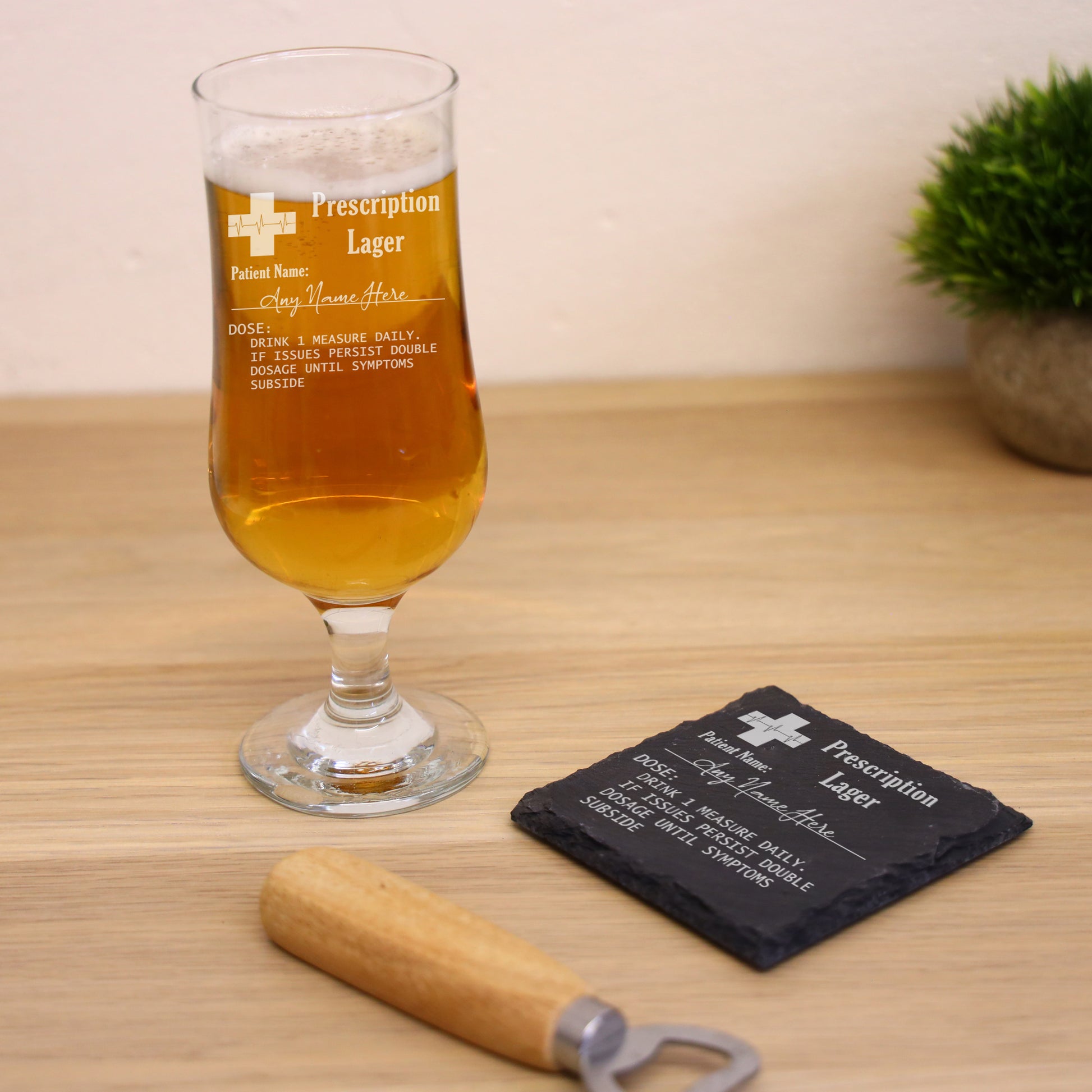 Personalised Engraved ANY GLASS ANY DRINK Prescription Design  - Always Looking Good - Hurricane Pint Glass Square Coaster 
