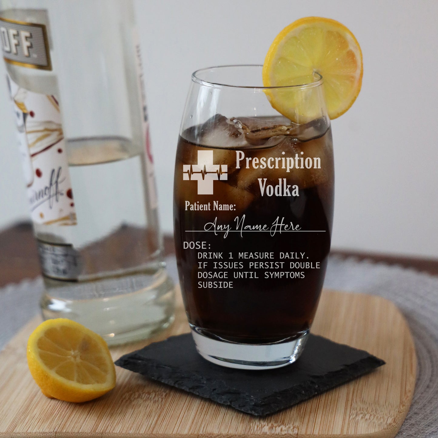 Personalised Engraved ANY GLASS ANY DRINK Prescription Design  - Always Looking Good - Large Tondo No Coaster 