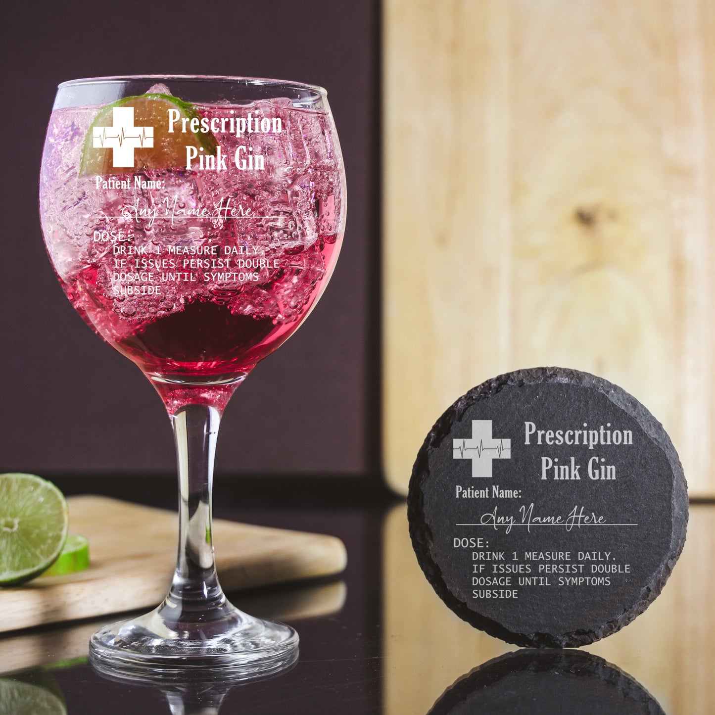 Personalised Engraved ANY GLASS ANY DRINK Prescription Design  - Always Looking Good - Balloon Gin Glass Round Coaster 