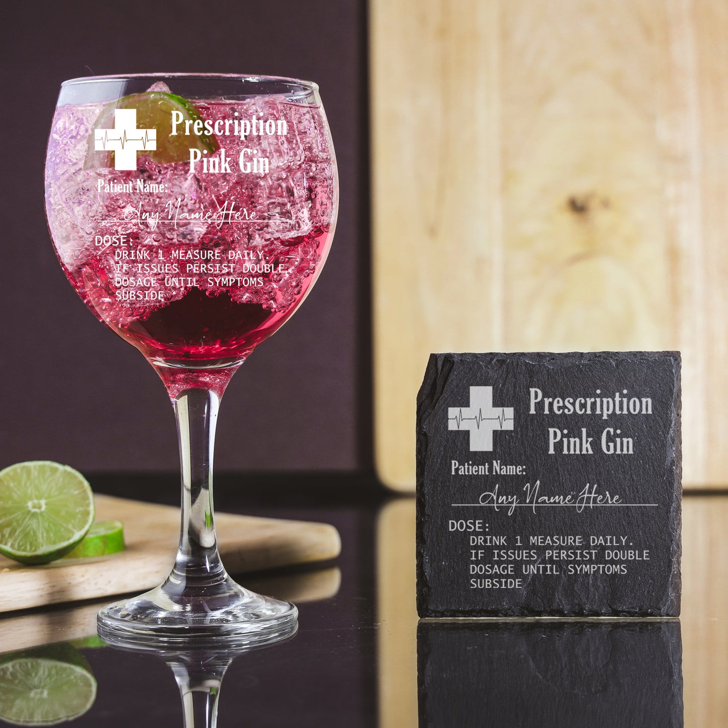 Personalised Engraved ANY GLASS ANY DRINK Prescription Design  - Always Looking Good - Balloon Gin Glass Square Coaster 